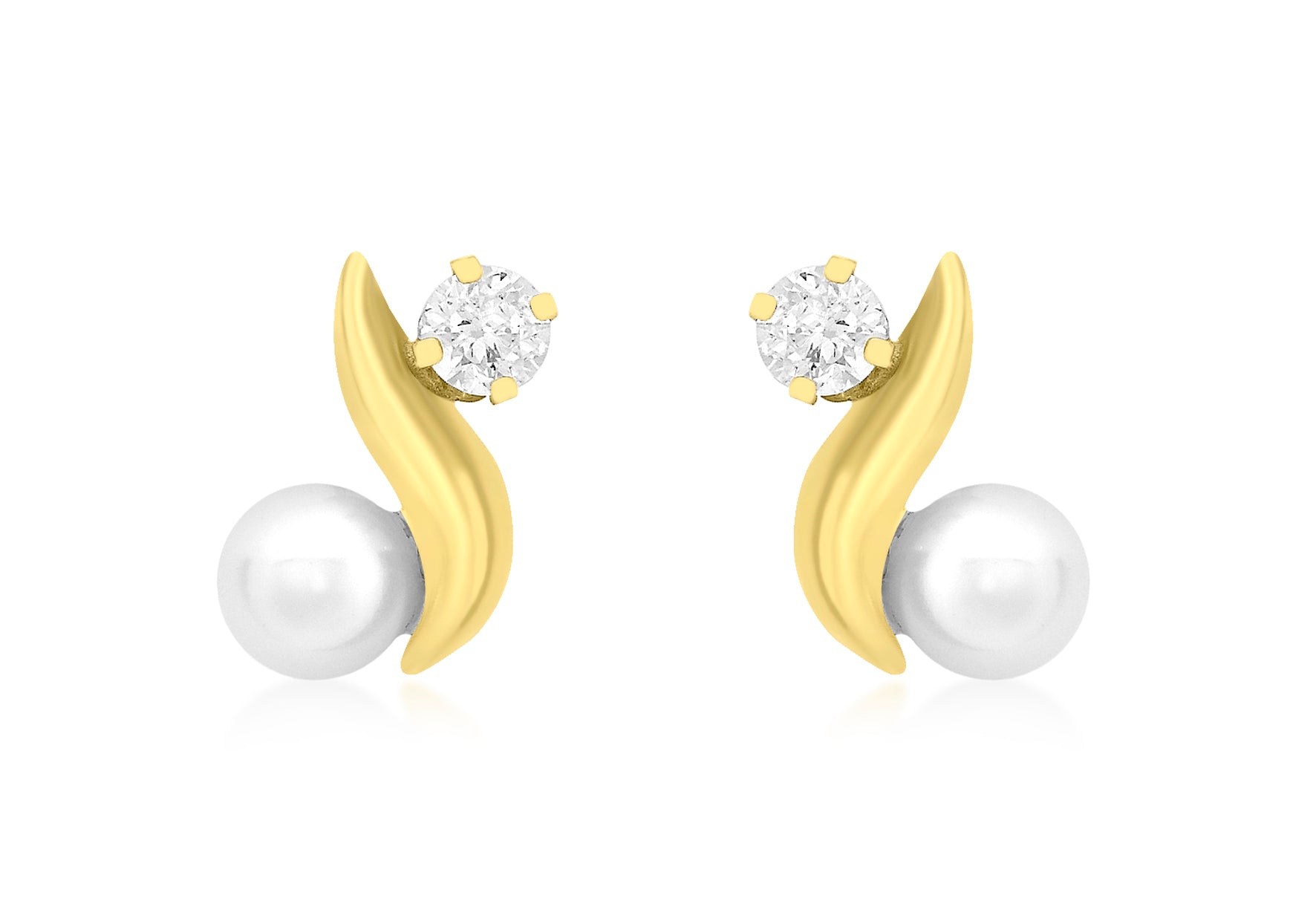 9ct Yellow Gold Zirconia and Pearl 7mm x 10mm Kiss Stud Earrings