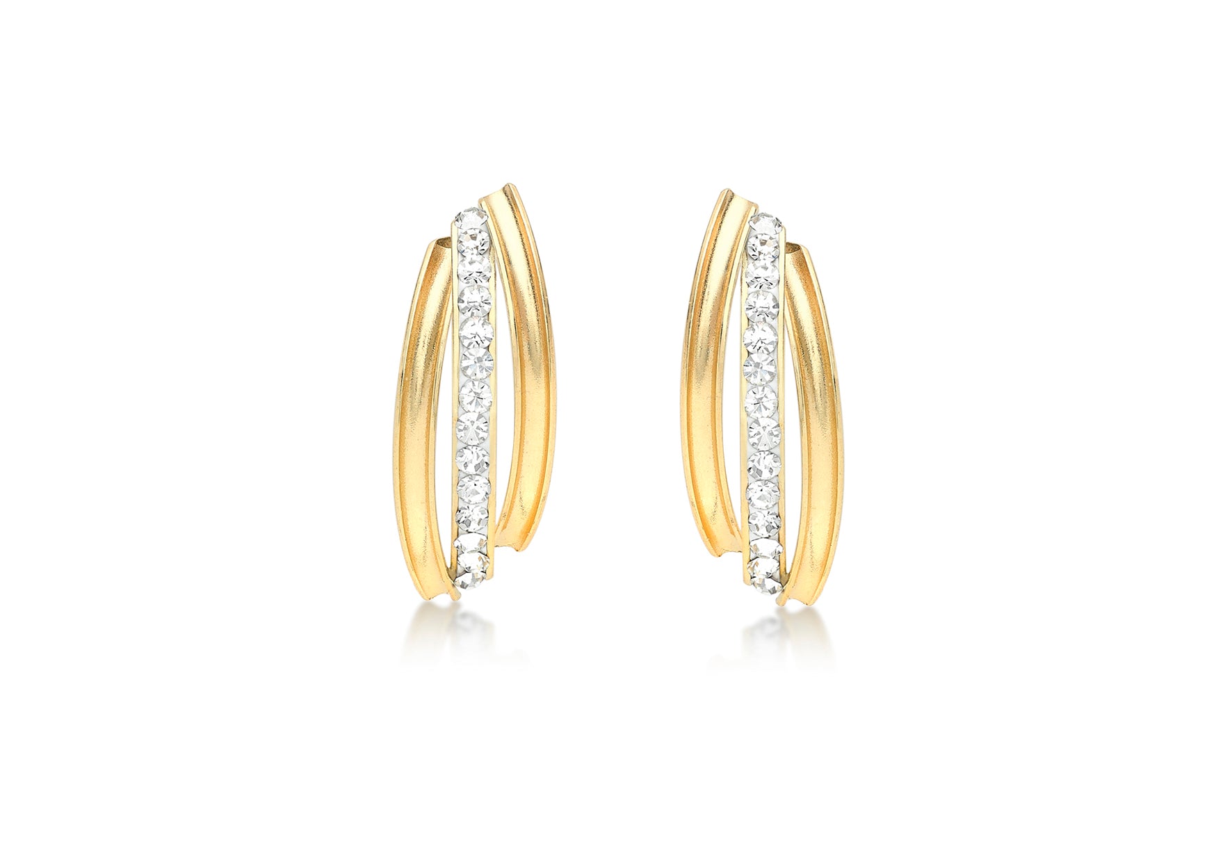 9ct Yellow Gold Zirconia 6.2mm x 16.5mm Triple Band Stud Earrings