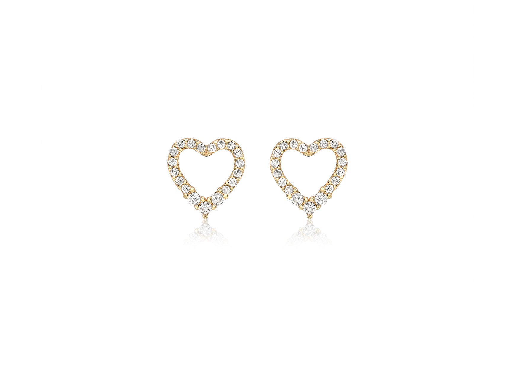 9ct Yellow Gold Graduated Zirconia 10.4mm x 10.8mm Heart Stud Earrings