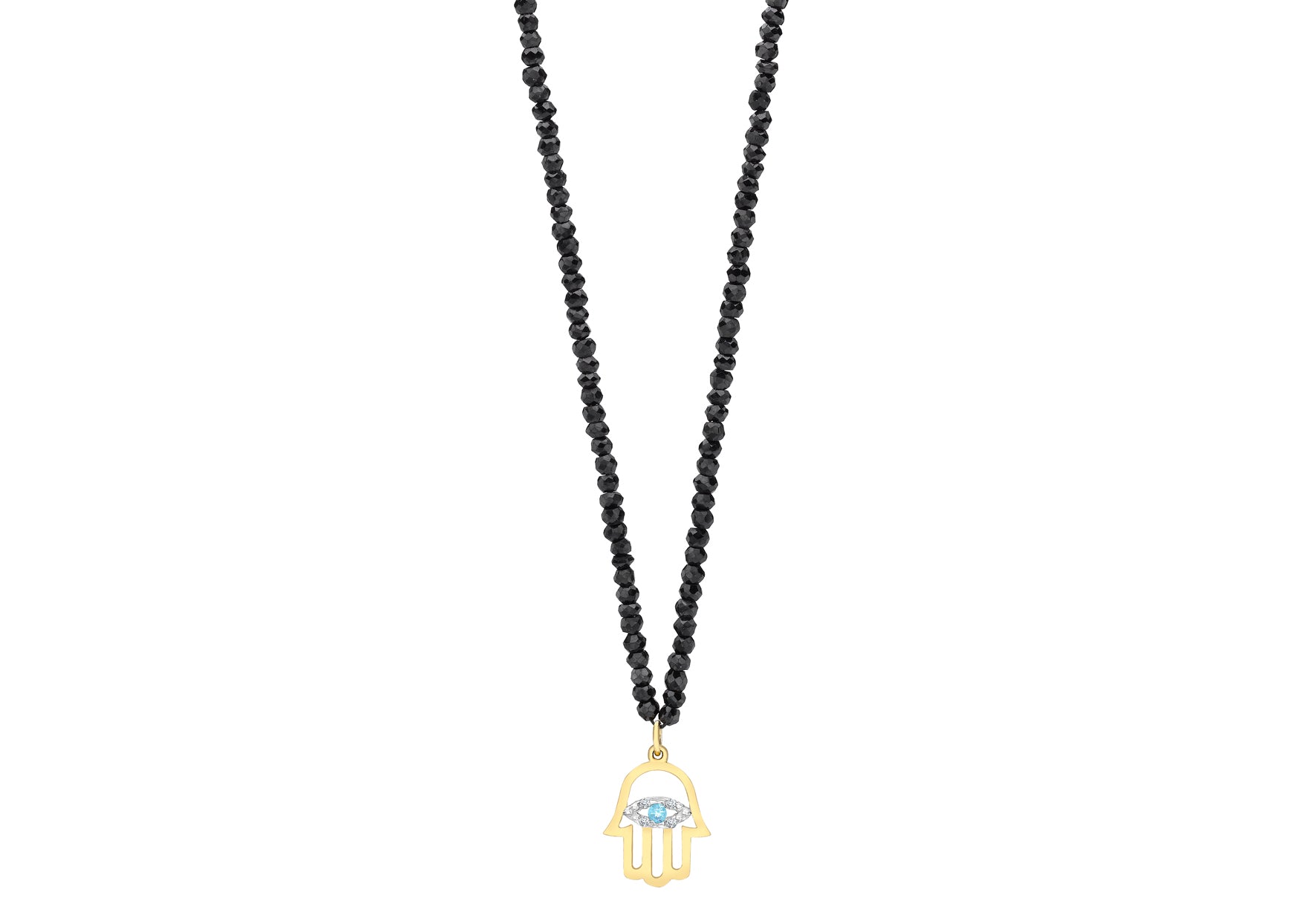 9ct Yellow Gold 0.02ct Diamond & Blue Topaz Pendant Black Spinel Necklace