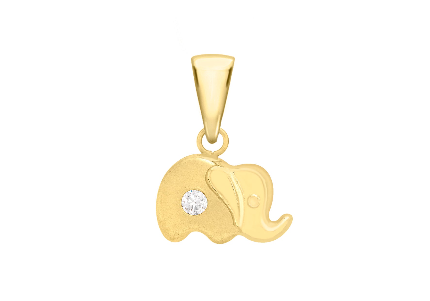 9ct Yellow Gold Zirconia 10mm x 14mm Satin Elephant Pendant