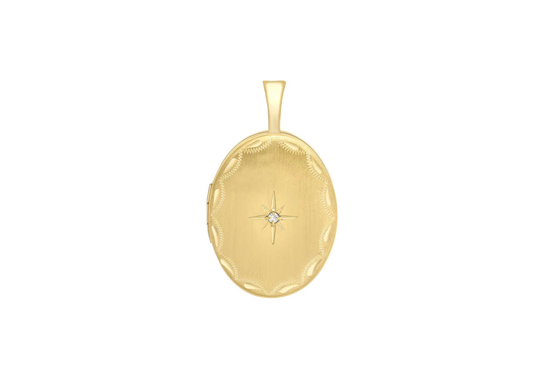 9ct Yellow Gold 0.01t Diamond Set 16mm x 25mm Etched Oval Locket