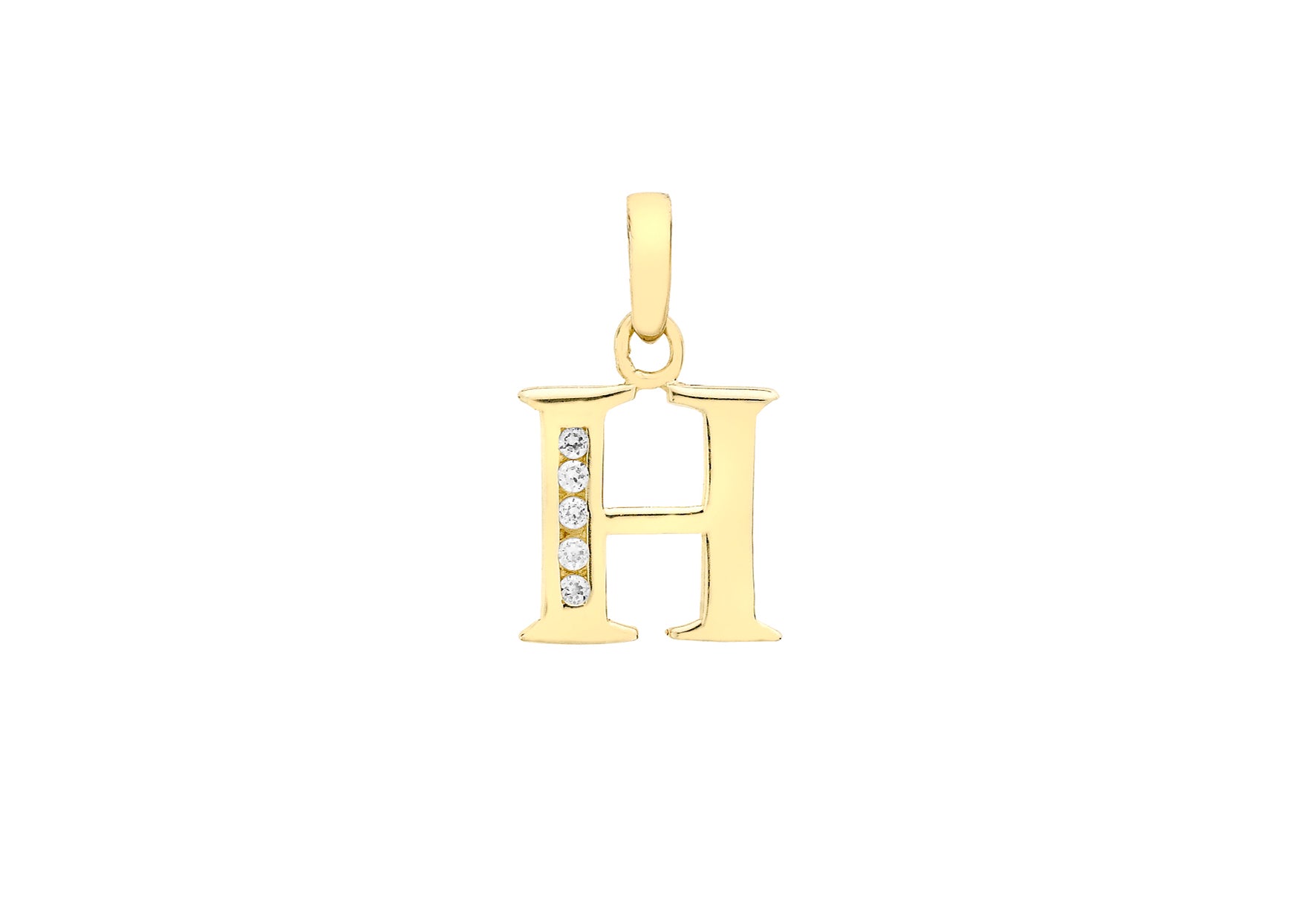 9ct Yellow Gold Zirconia 10mm x 12mm 'H' Initial Pendant