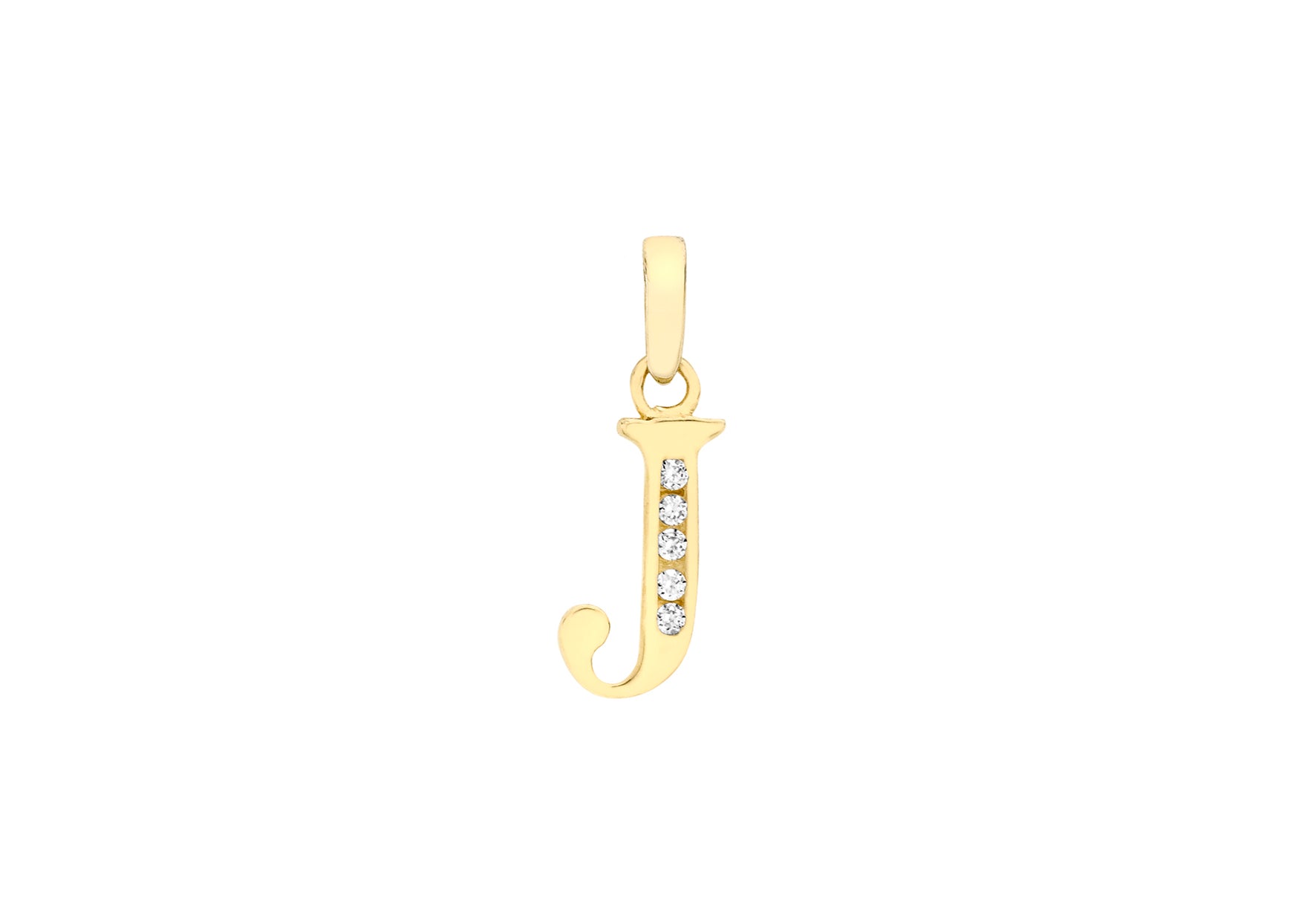 9ct Yellow Gold Zirconia 5mm x 11mm 'J' Initial Pendant