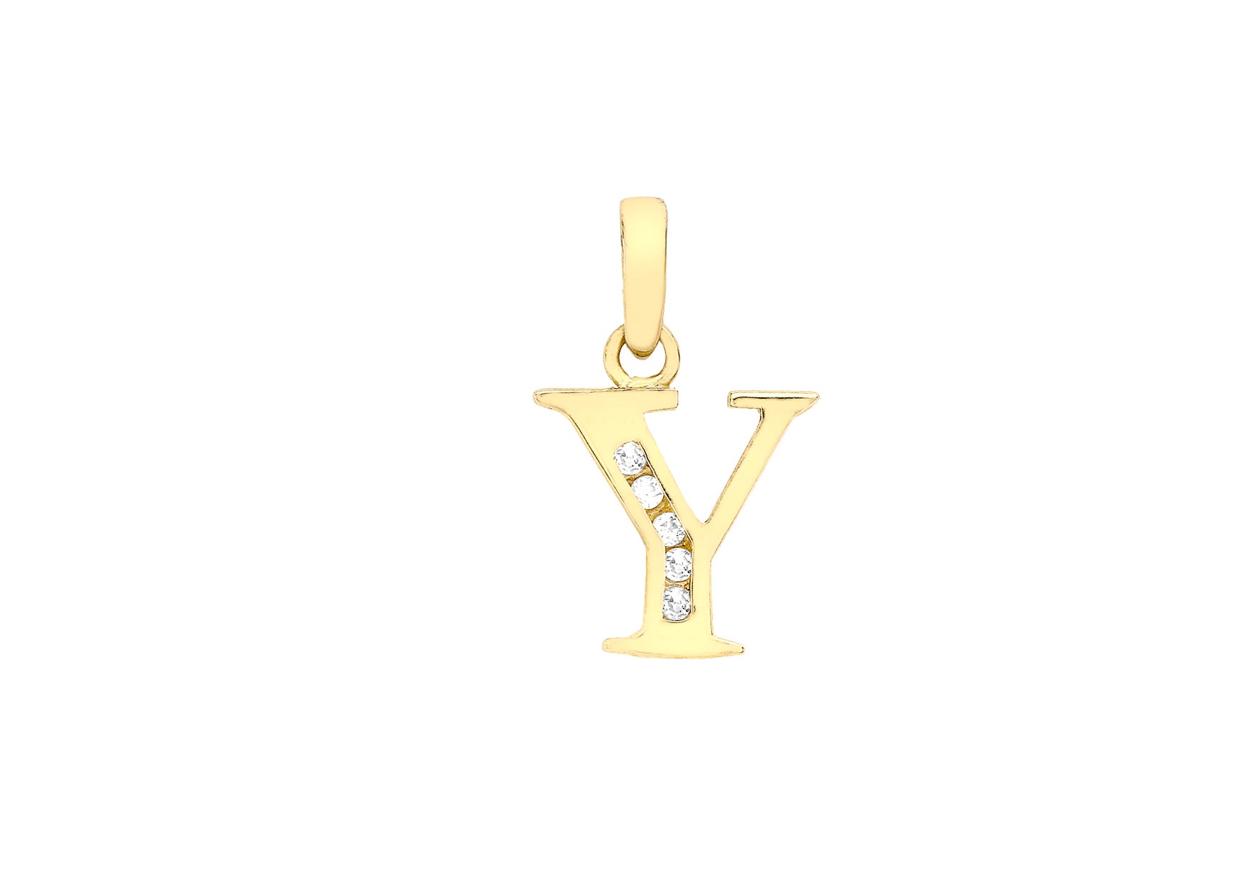 9ct Yellow Gold Zirconia 10mm x 12mm 'Y' Initial Pendant