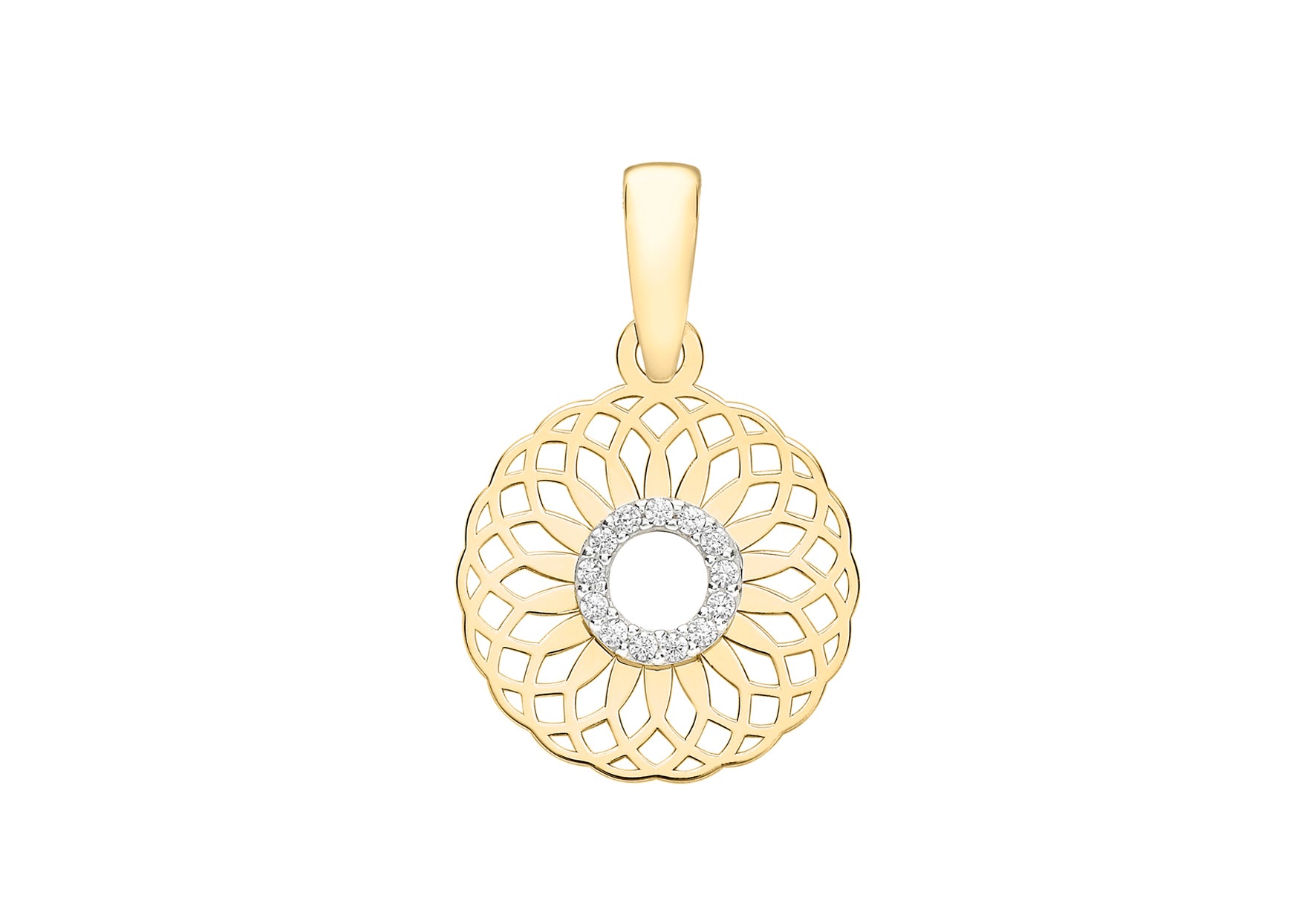 9ct Yellow Gold Zirconia Circle 13.5mm Overlapping Spiral Pendant