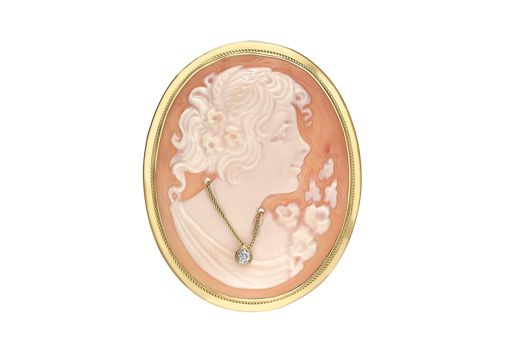 9ct Yellow Gold 0.01ct Diamond Cameo Pendant & Brooch