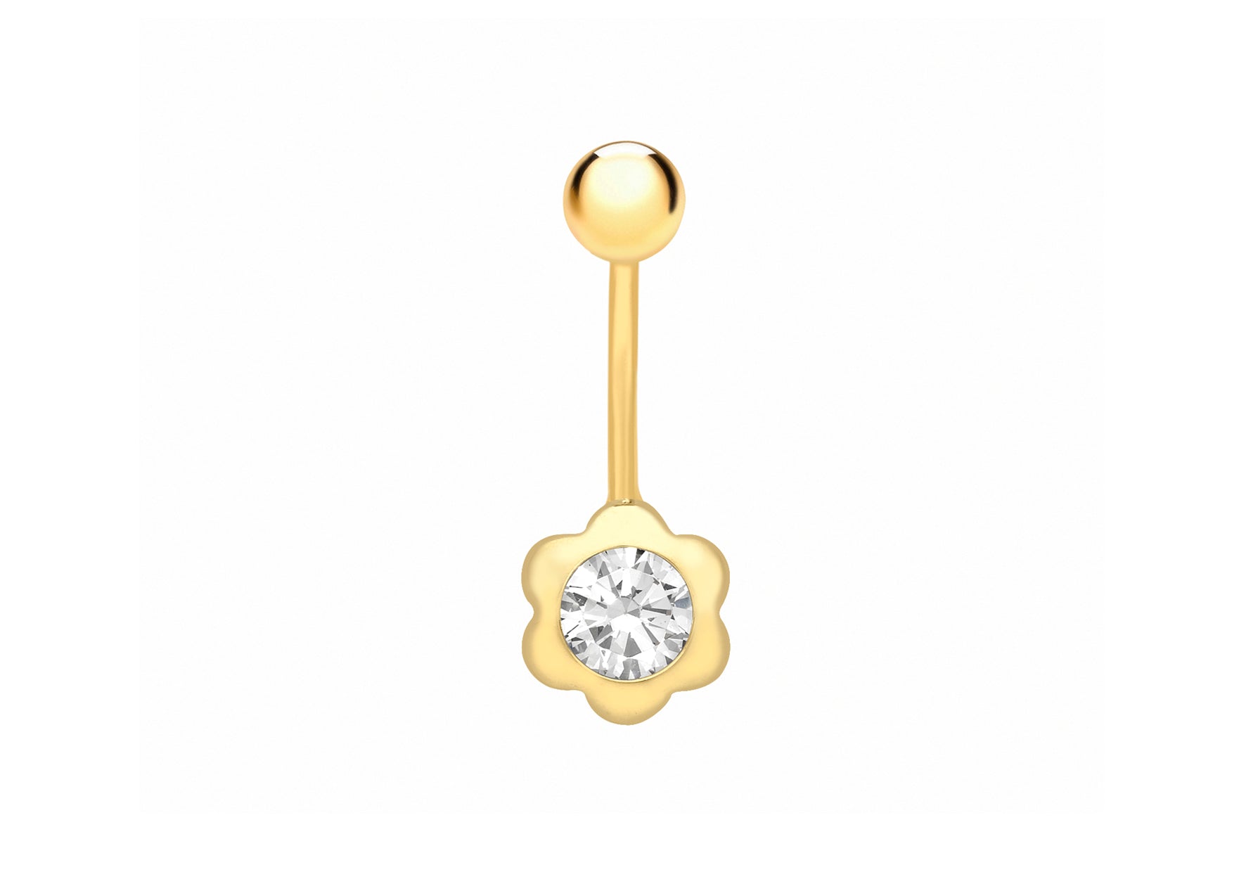 9ct Yellow Gold Zirconia Flower Belly Bar9