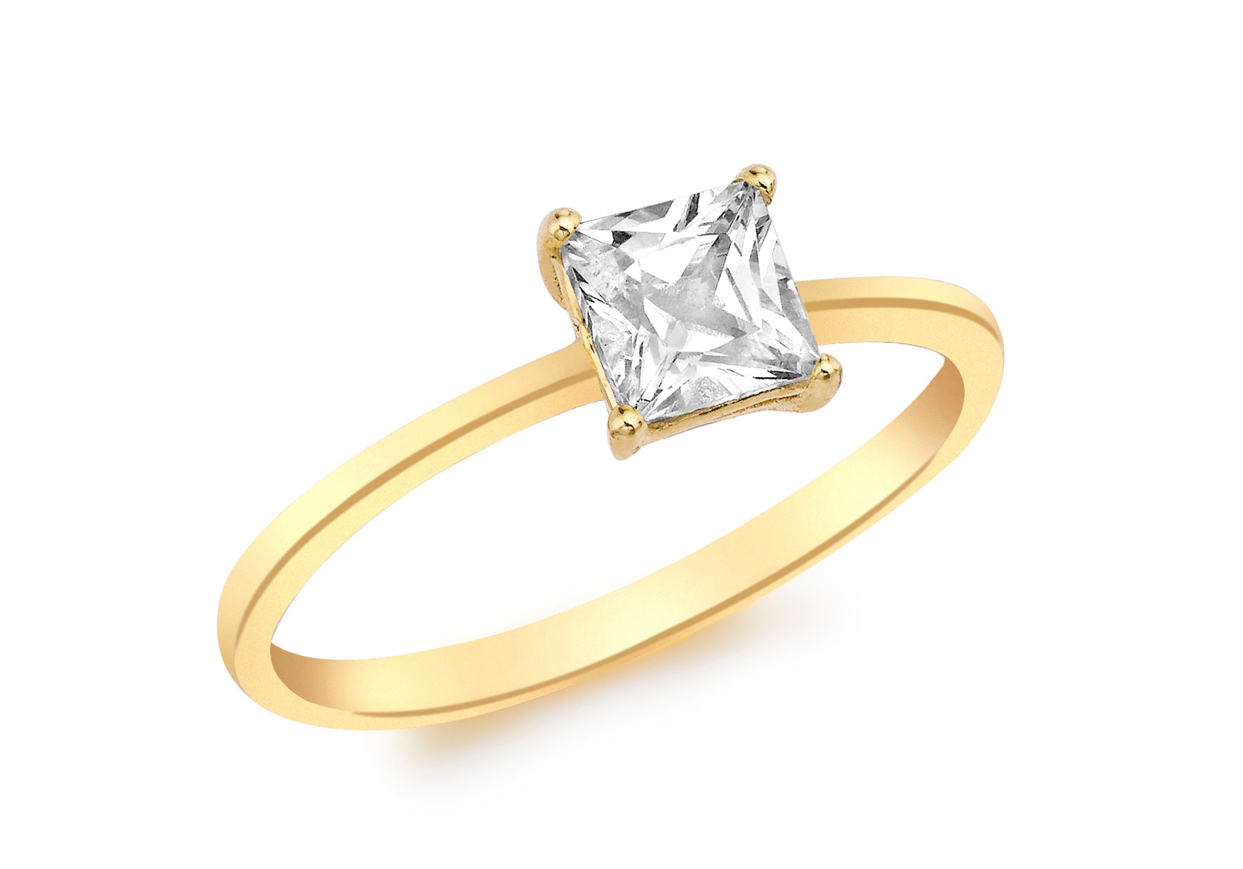 9ct Yellow Gold Rectangular Zirconia Solitaire Ring