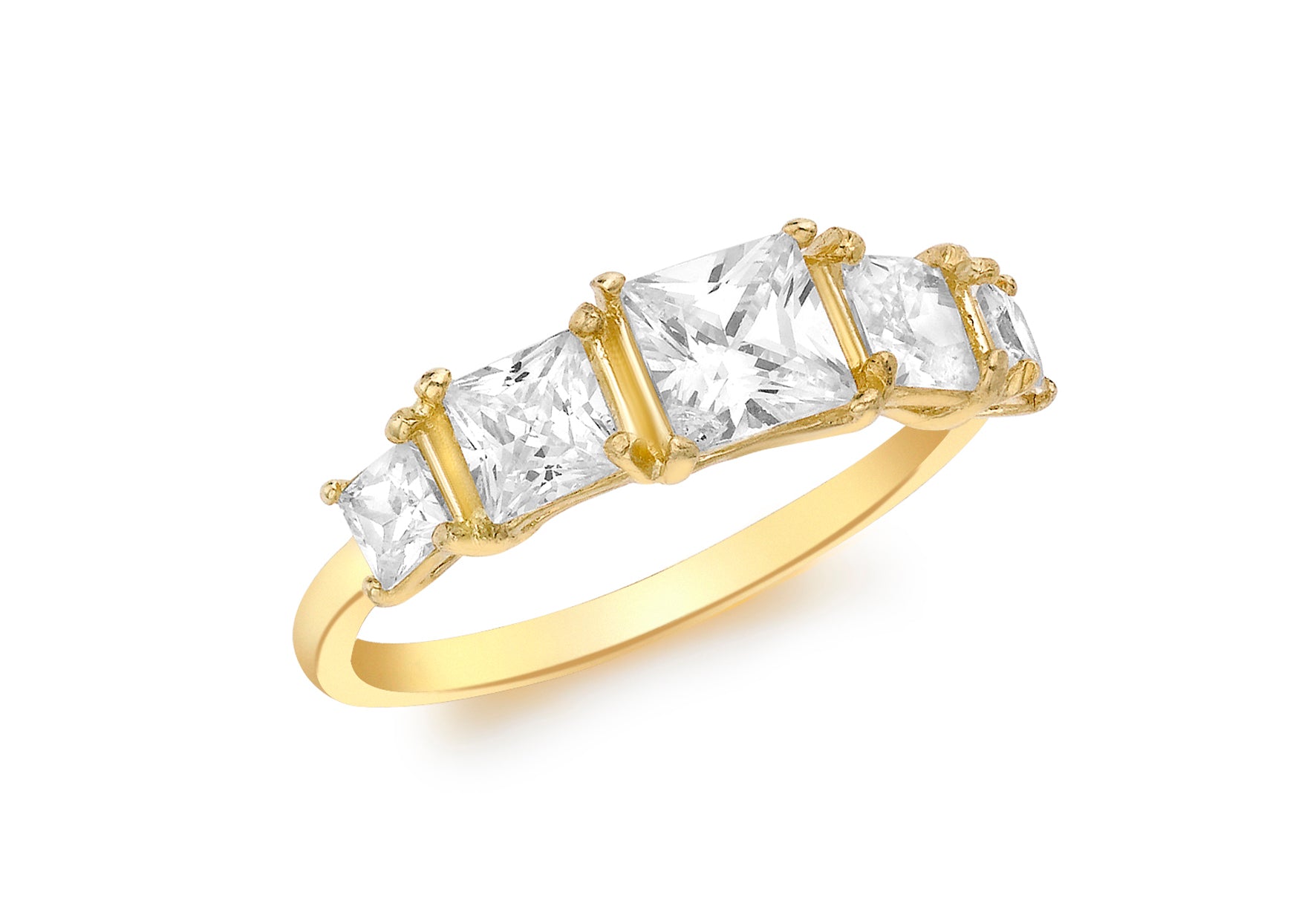 9ct Yellow Gold 5-Stone Square Zirconia Graduated Ring