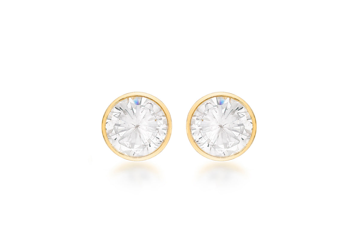 18ct Yellow Gold 4mm Zirconia Round Stud Earrings