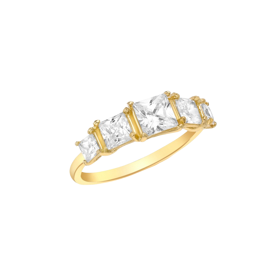 9ct White Gold Princess Cut White Zirconia Graduated 5-Stone Ring