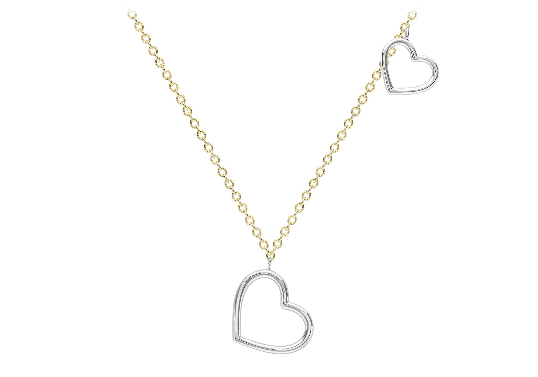 9ct 2-Colour Gold Hearts Necklace 43m/17"-46m/18"9
