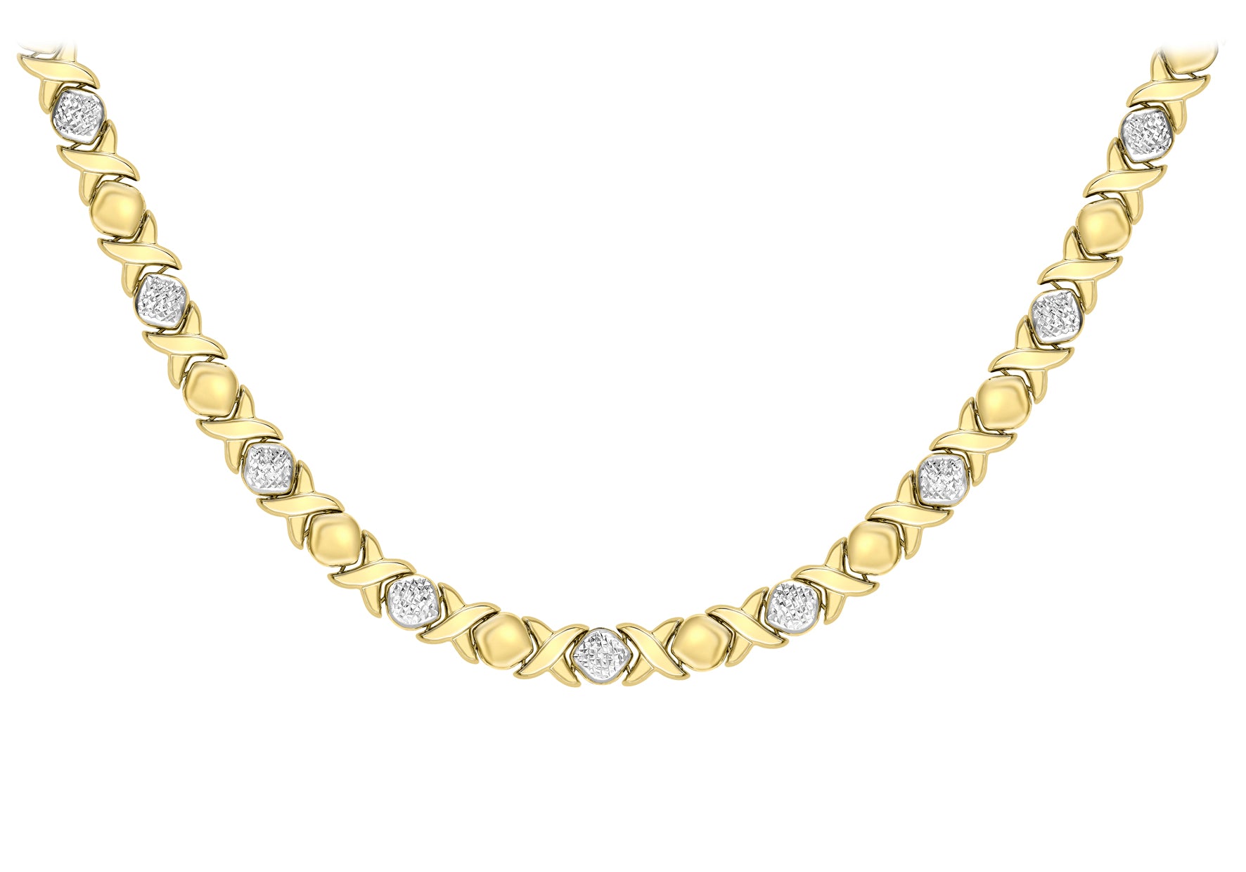 9ct 2-Colour Gold Diamond Cut Hugs and Kisses Necklace 43m/17"9