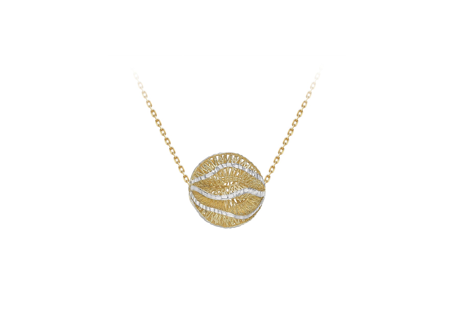 9ct 2-Tone Gold Diamond Cut Lace Style 15mm Orb Adjustable Necklace 41m/16"-44.5m/17.5"9
