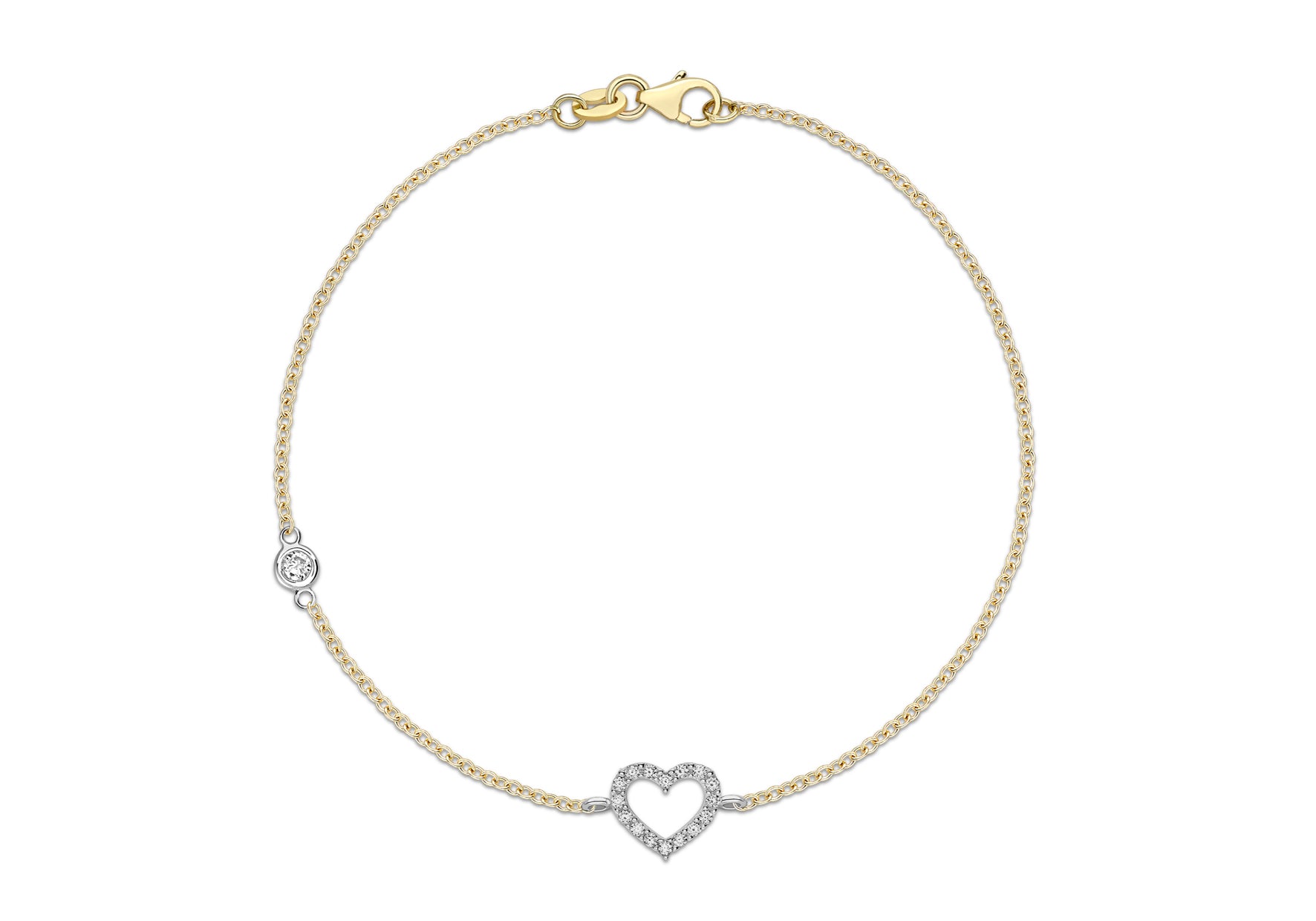 9ct 2-Colour Gold Zirconia and Zirconia Heart Bracelet 19m/7.5"9