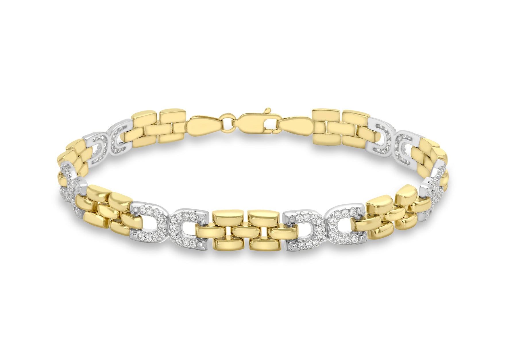 9ct 2-Colour Gold Zirconia Link Bracelet 19m/7.5"9