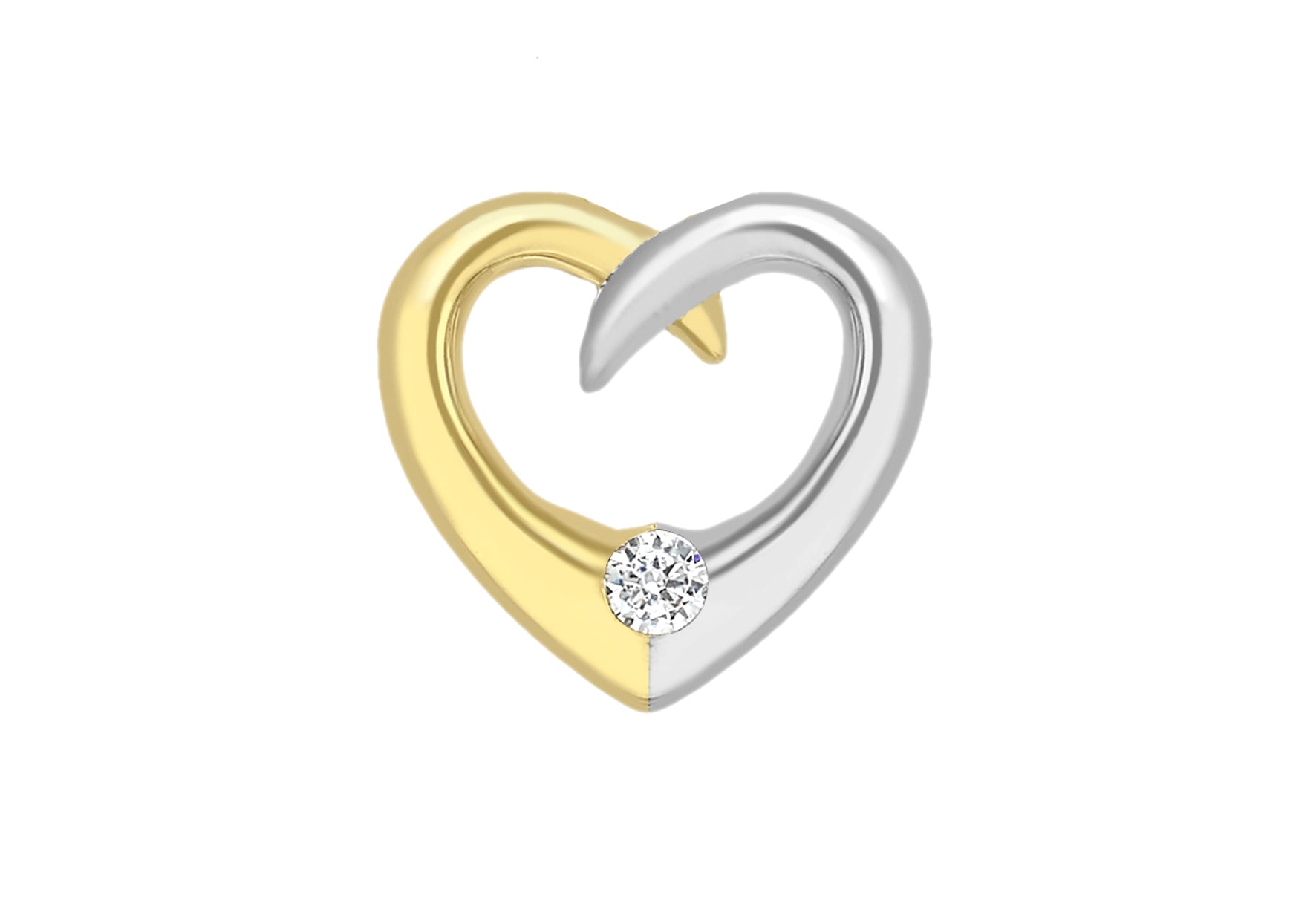 9ct 2-Colour Gold Zirconia 11mm x 10mm Floating Heart Pendant