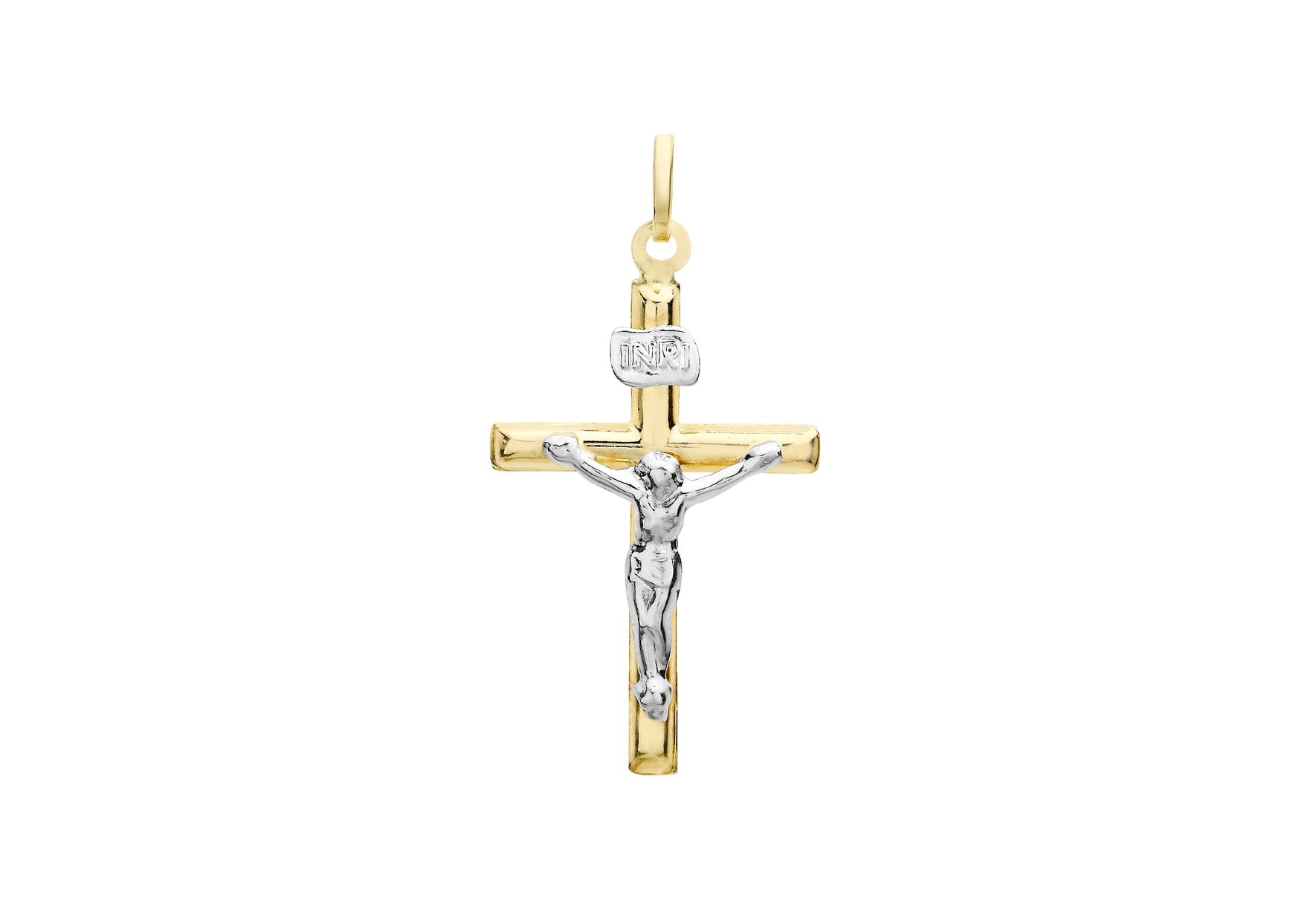 9ct 2-Colour Gold 15mm x 26mm Crucifix Pendant