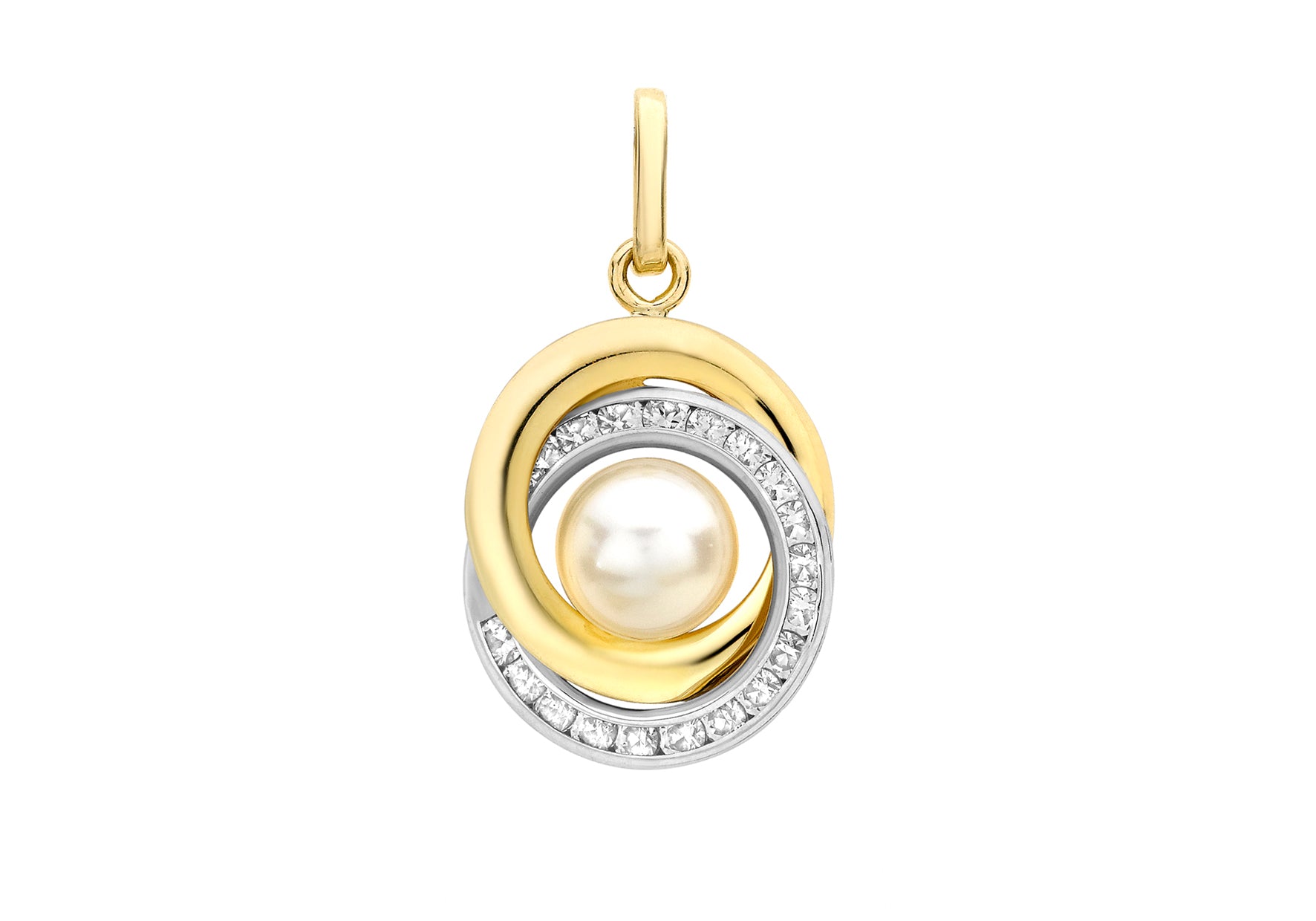 9ct 2-Colour Gold Zirconia 13mm x 18mm Knot & Pearl Pendant