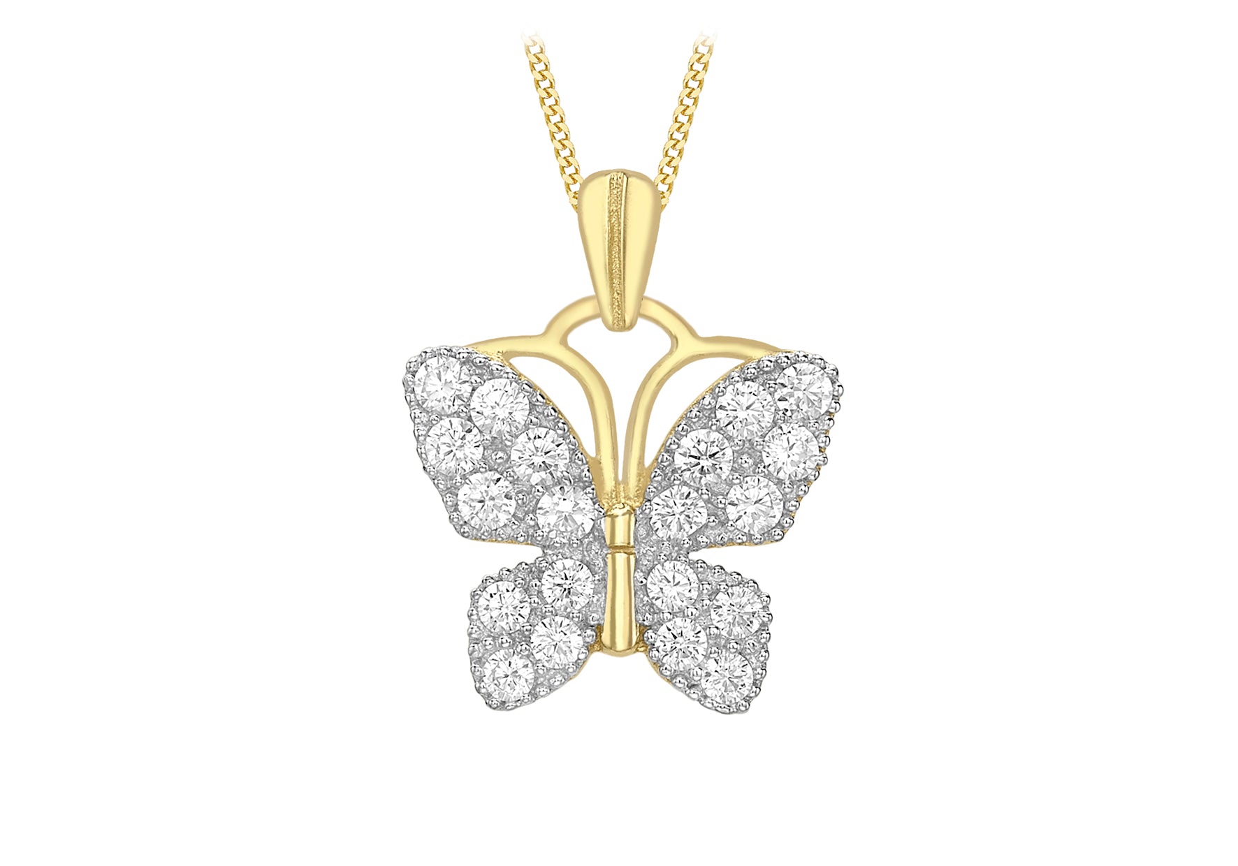 9ct 2-Tone Zirconia Stone Set BCutterly Pendant