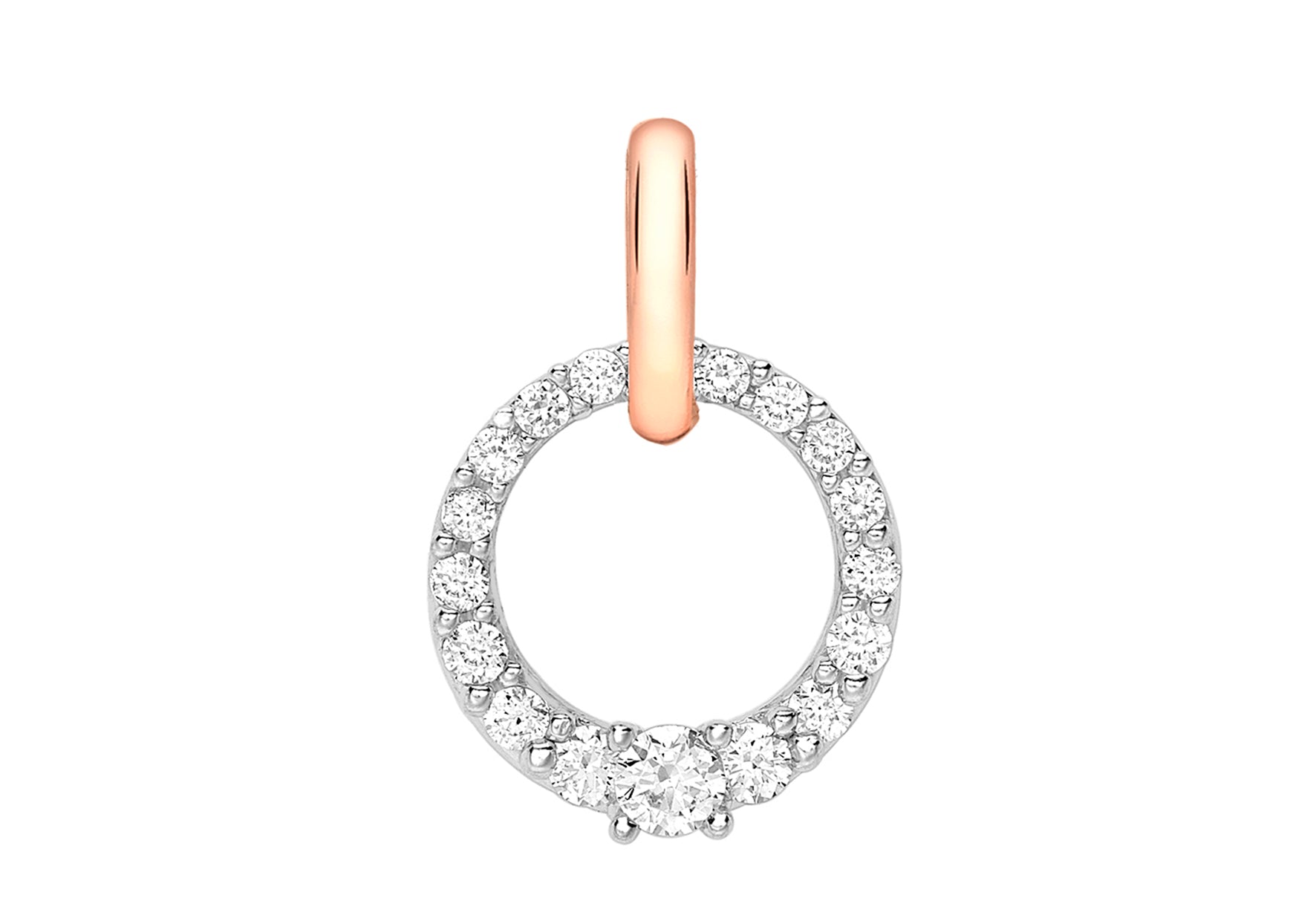 9ct 2-Colour Gold Zirconia 12.7mm x 19.4mm Circle Pendant