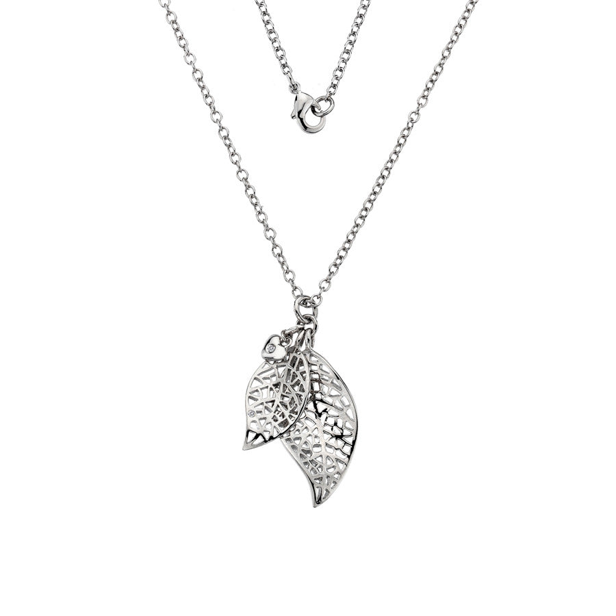 Intricate Leaf And Heart Necklace Hand-Set With A Diamond Accent