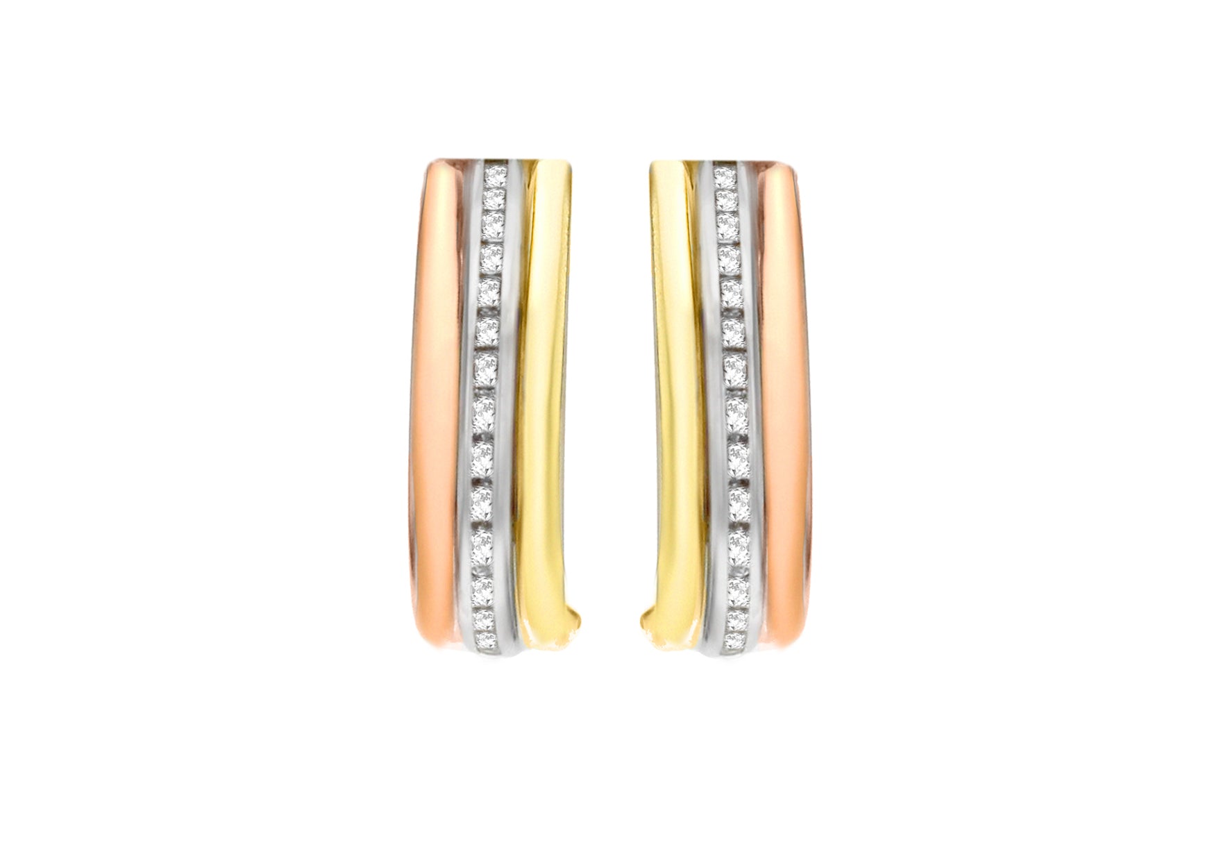 9ct 3-Colour Gold Zirconia Band Earrings