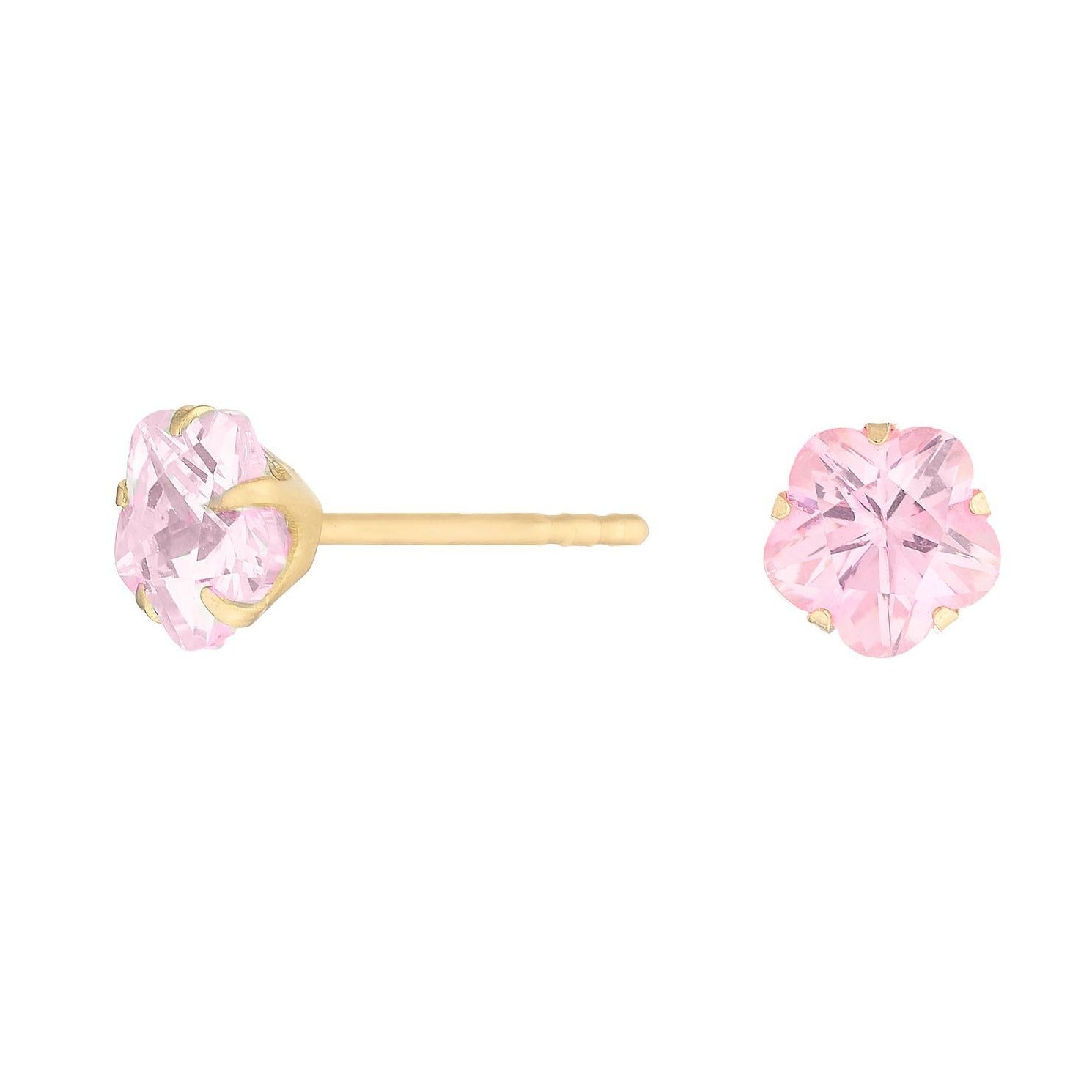 9ct Yellow Gold Pink Zirconia Flower Stud Earrings