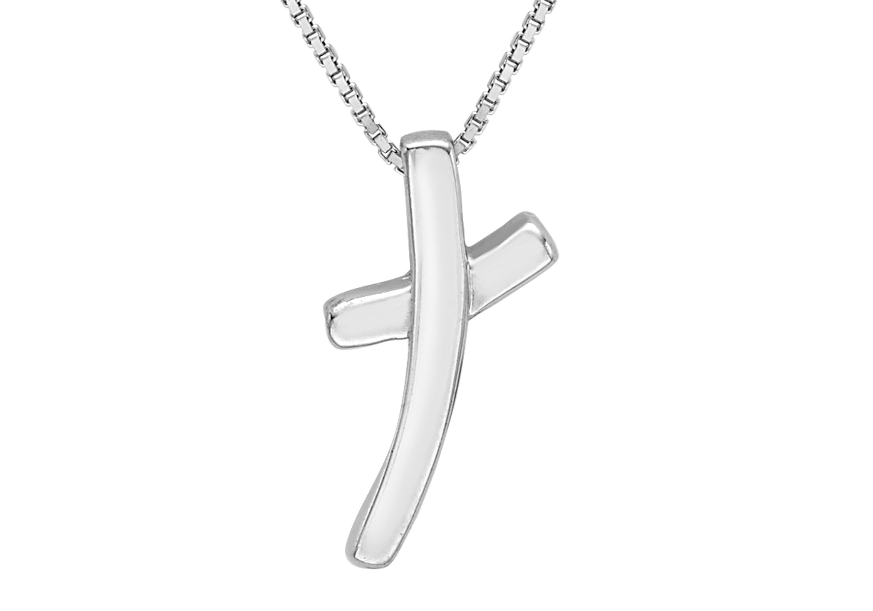 9ct White Gold Cross Slider Pendant on Box Chain Necklace 46m/18"9