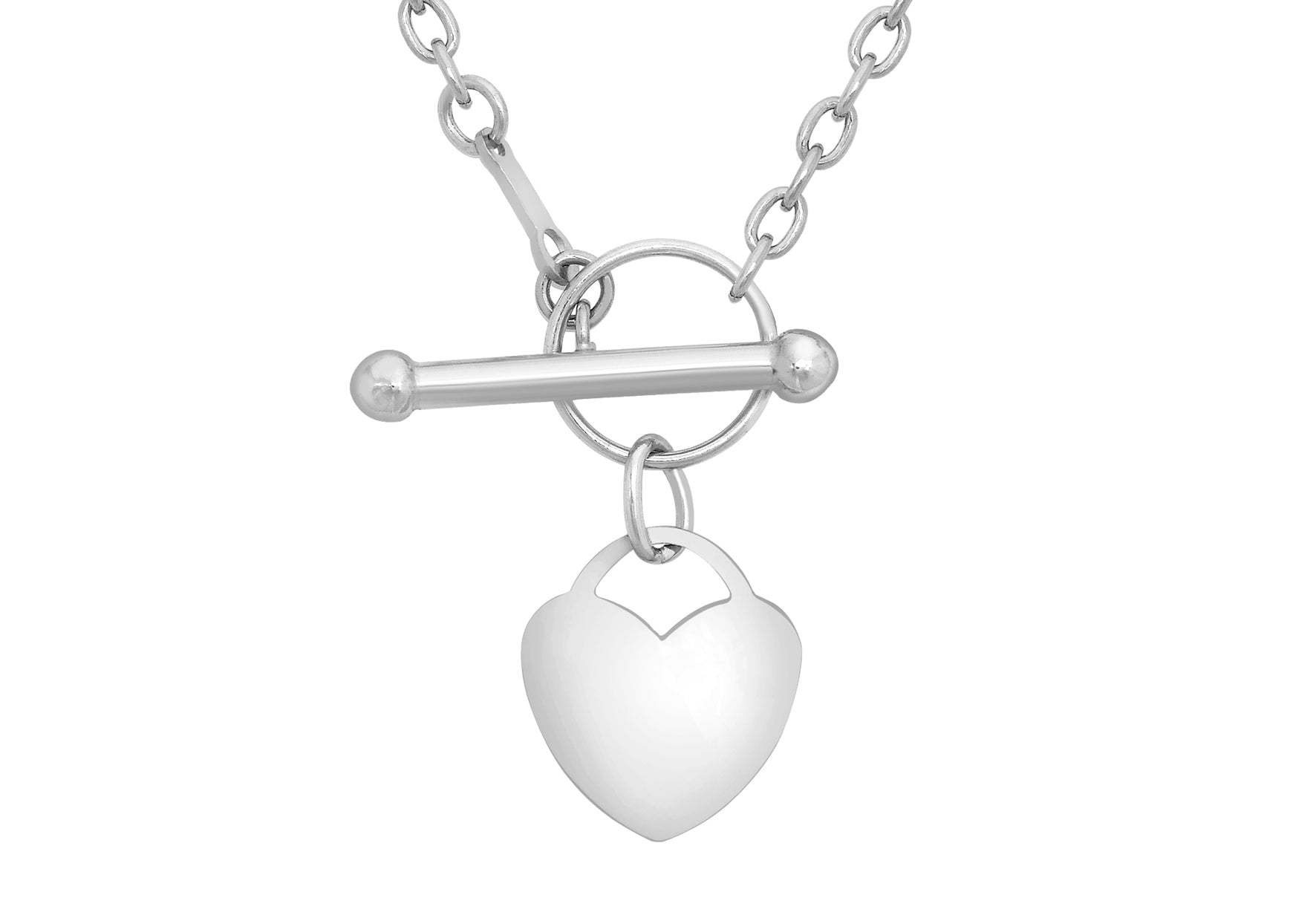 9ct White Gold 11.8mm x 13.2mm Mini Heart Charm T-Bar Necklace 41m/16"9