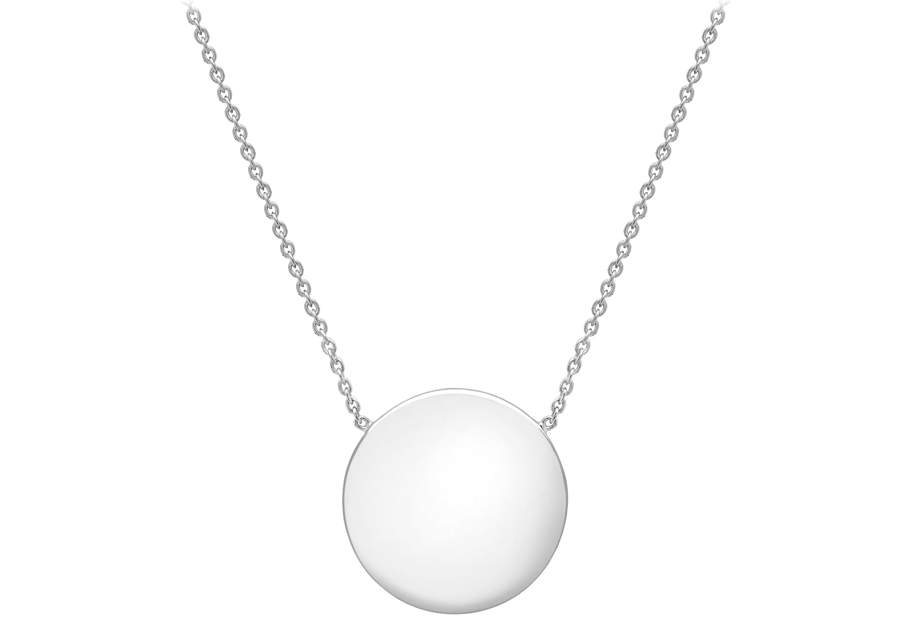 9ct White Gold 15mm Disc Pendant Adjustable Necklace 41m/16''-43m/17"9