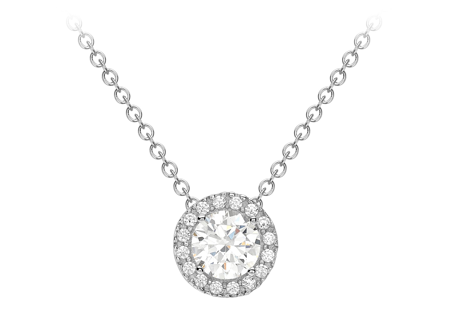 9ct White Gold Zirconia 7.6mm Sliding Pendant Necklace 46m/18"9