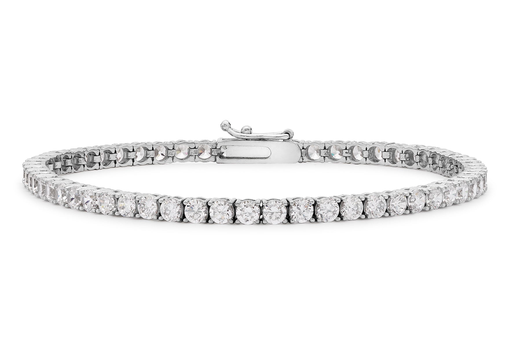 9ct White Gold 2mm Round Zirconia Tennis Bracelet 19m/7.5"9