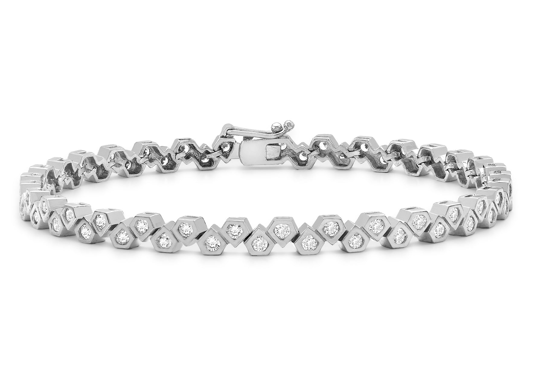9ct White Gold 2mm Zirconia Pentagonal Tennis Bracelet 19m/7.5"9