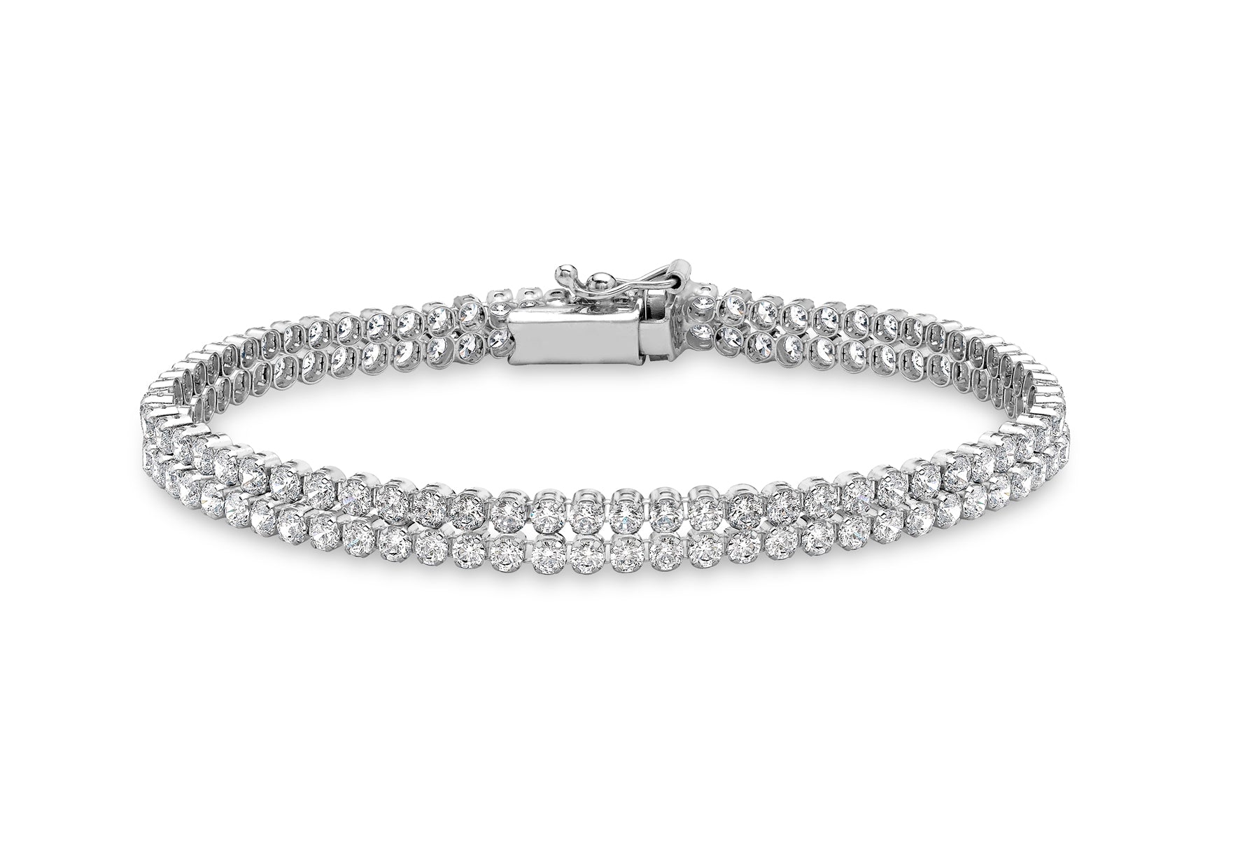 9ct White Gold Zirconia Double Row Bracelet 18m/7"9