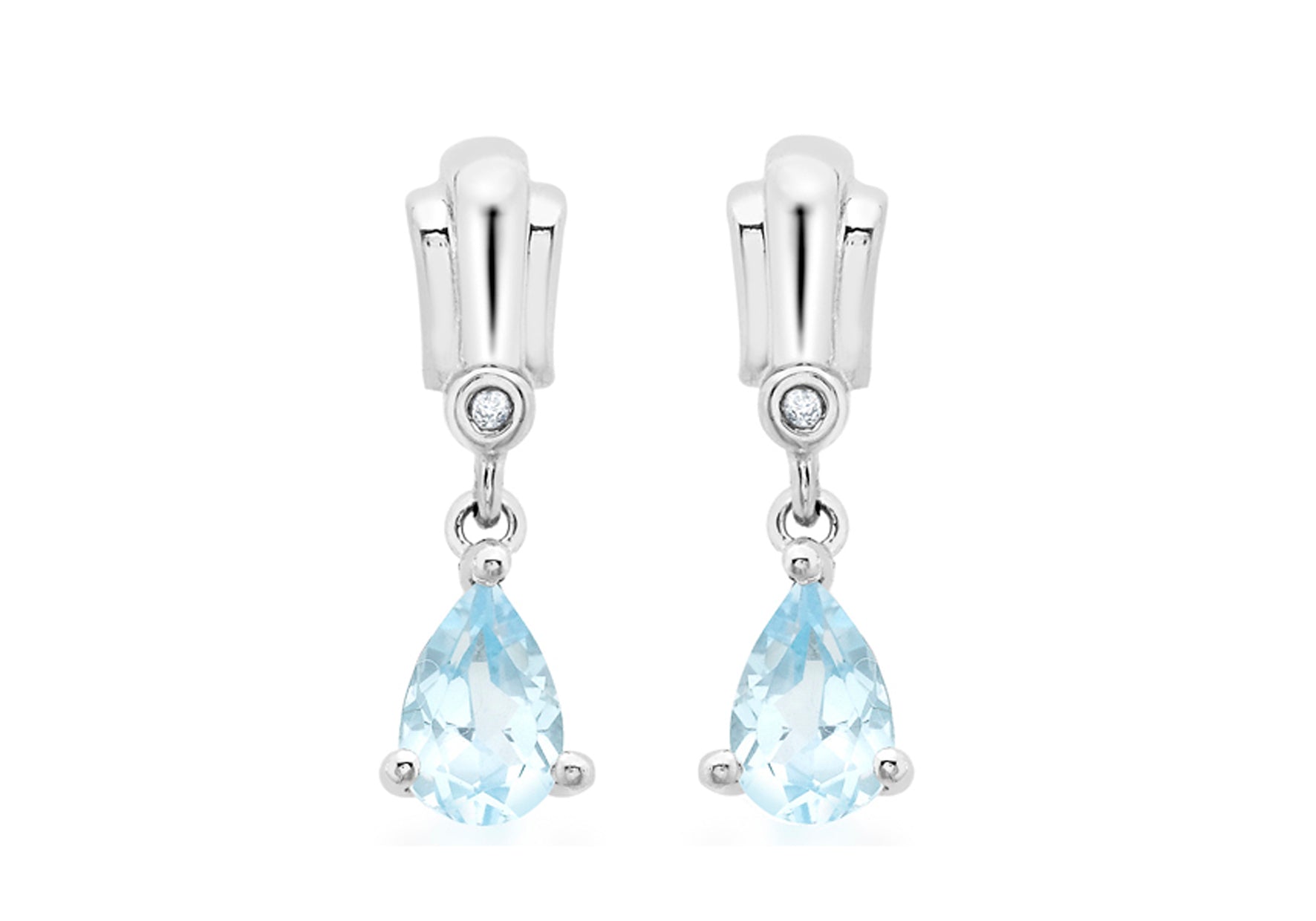 9ct White Gold 0.01t Diamond and Blue Topaz Drop Earrings