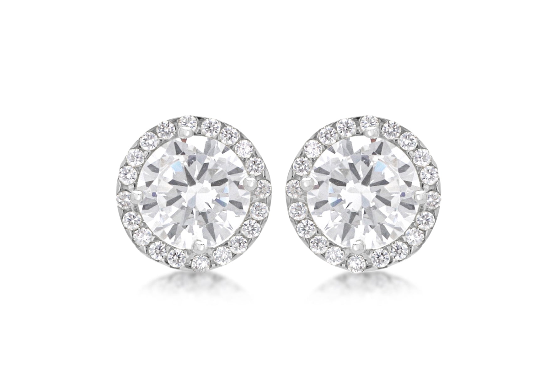 9ct White Gold Round Zirconia 9mm Stud Earrings
