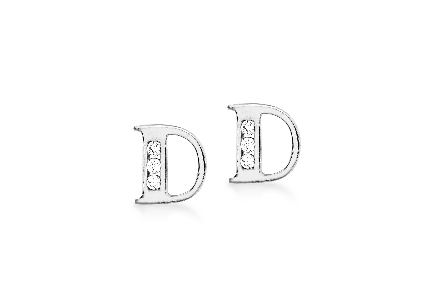 9ct White Gold Zirconia 6mm x 6mm 'D' Initial Stud Earrings