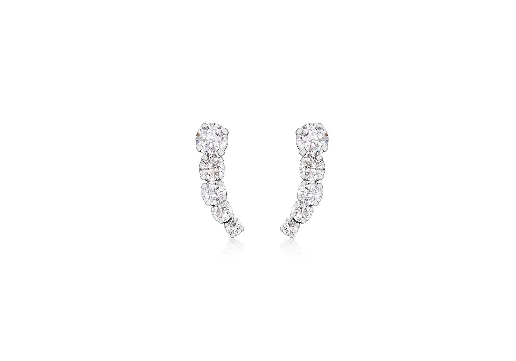 9ct White Gold Zirconia 4.5mm x 14.2mm 5-Stone Graduated Drop Earrings