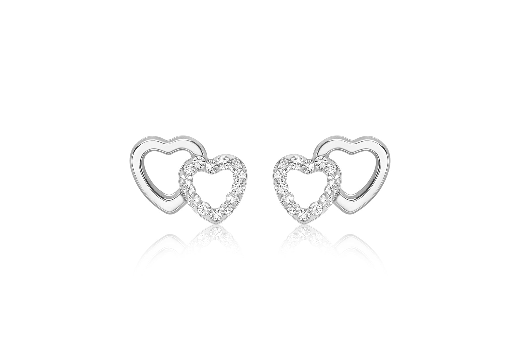 9ct White Gold Zirconia  10.5mm x 7.7mm Double-Heart Stud Earrings