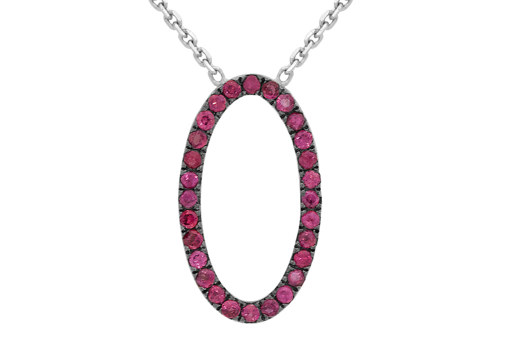 9ct White Gold Oval Ruby Adjustable Necklet 41m/16"9