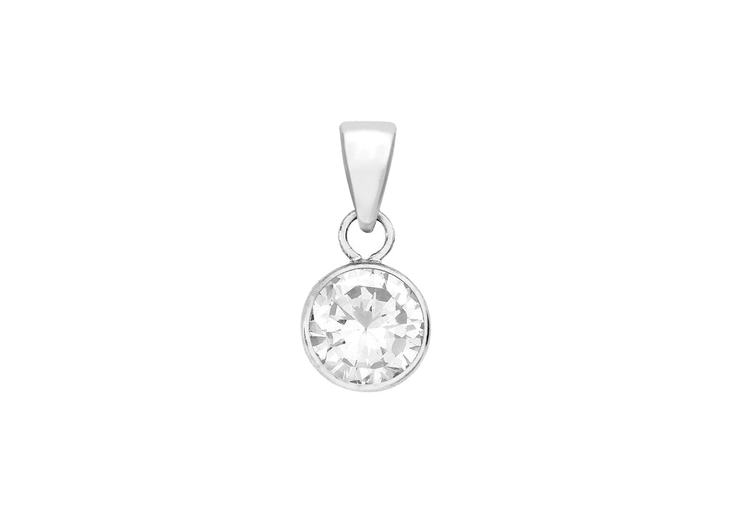 9ct White Gold 7mm Zirconia  Round Pendant