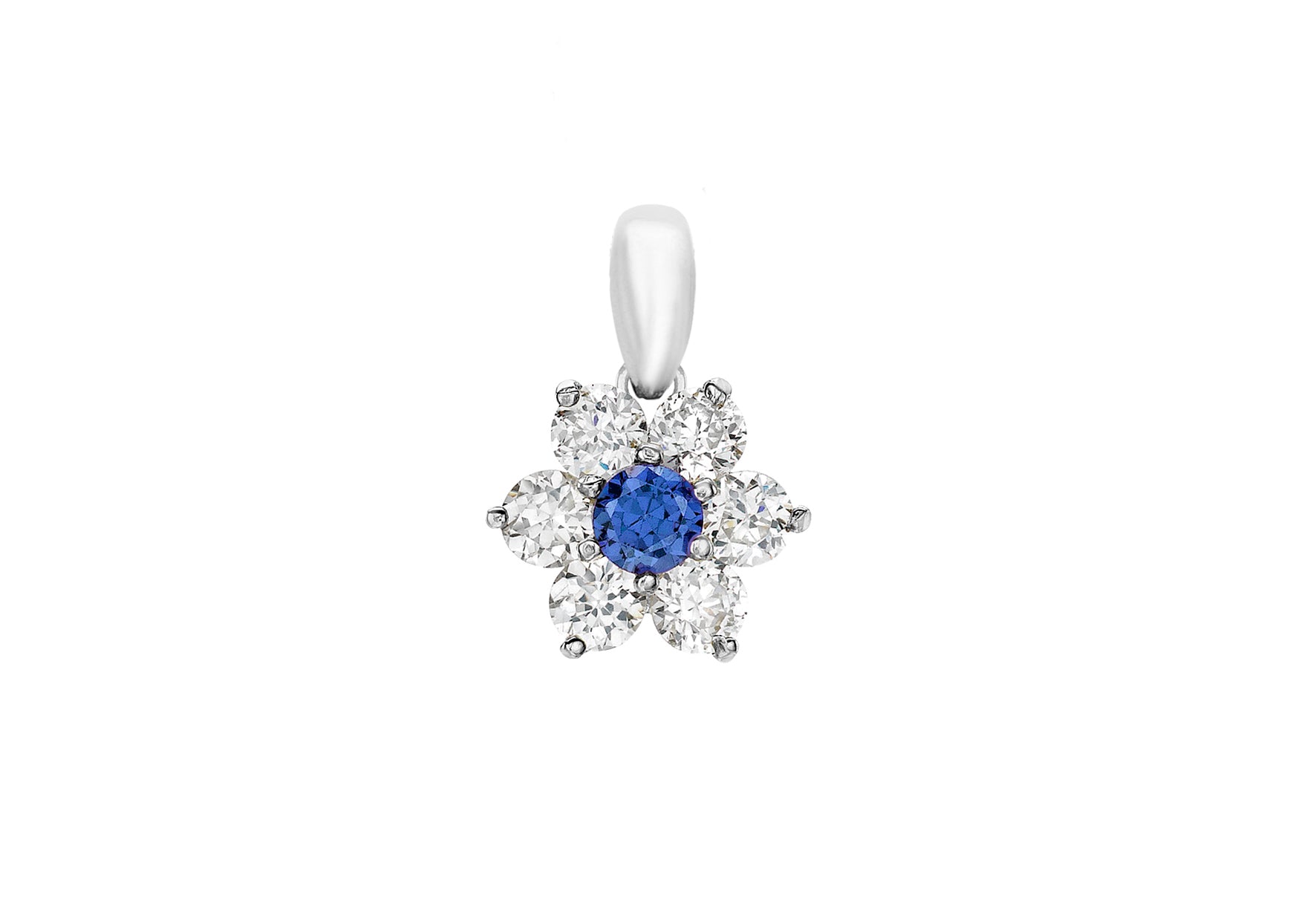 9ct White Gold Blue and White Zirconia 9mm x 13mm Flower Cluster Pendant