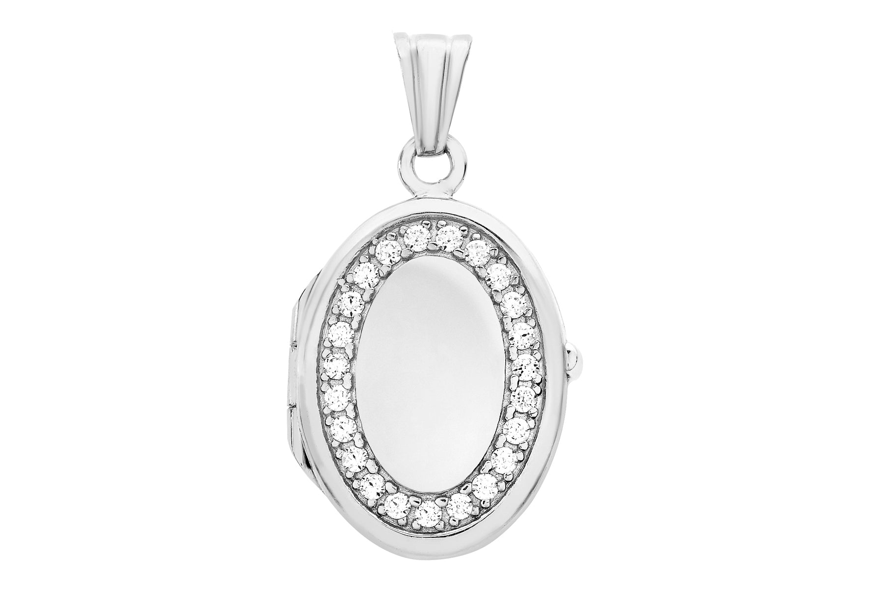 9ct White Gold Zirconia 16mm x 24mm Oval Locket Pendant