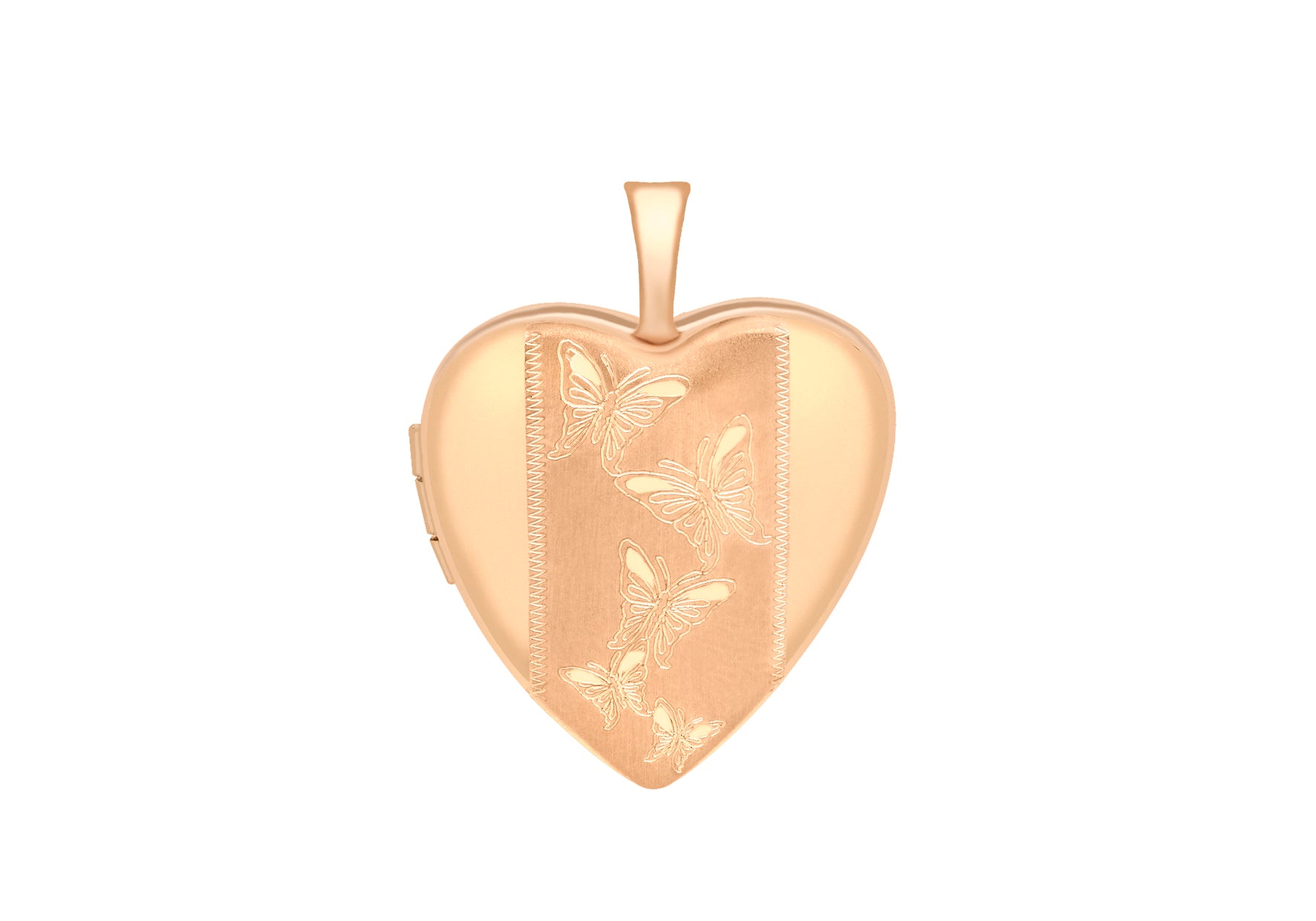 9ct Rose Gold 20mm x 25mm Etched BCutterfly-Detail Heart Locket Pendant