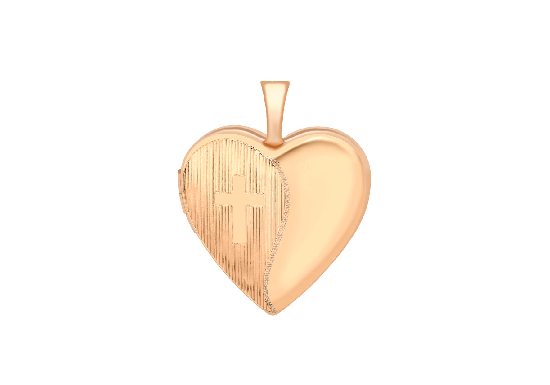 9ct Rose Gold Etched Cross Detail Heart Locket