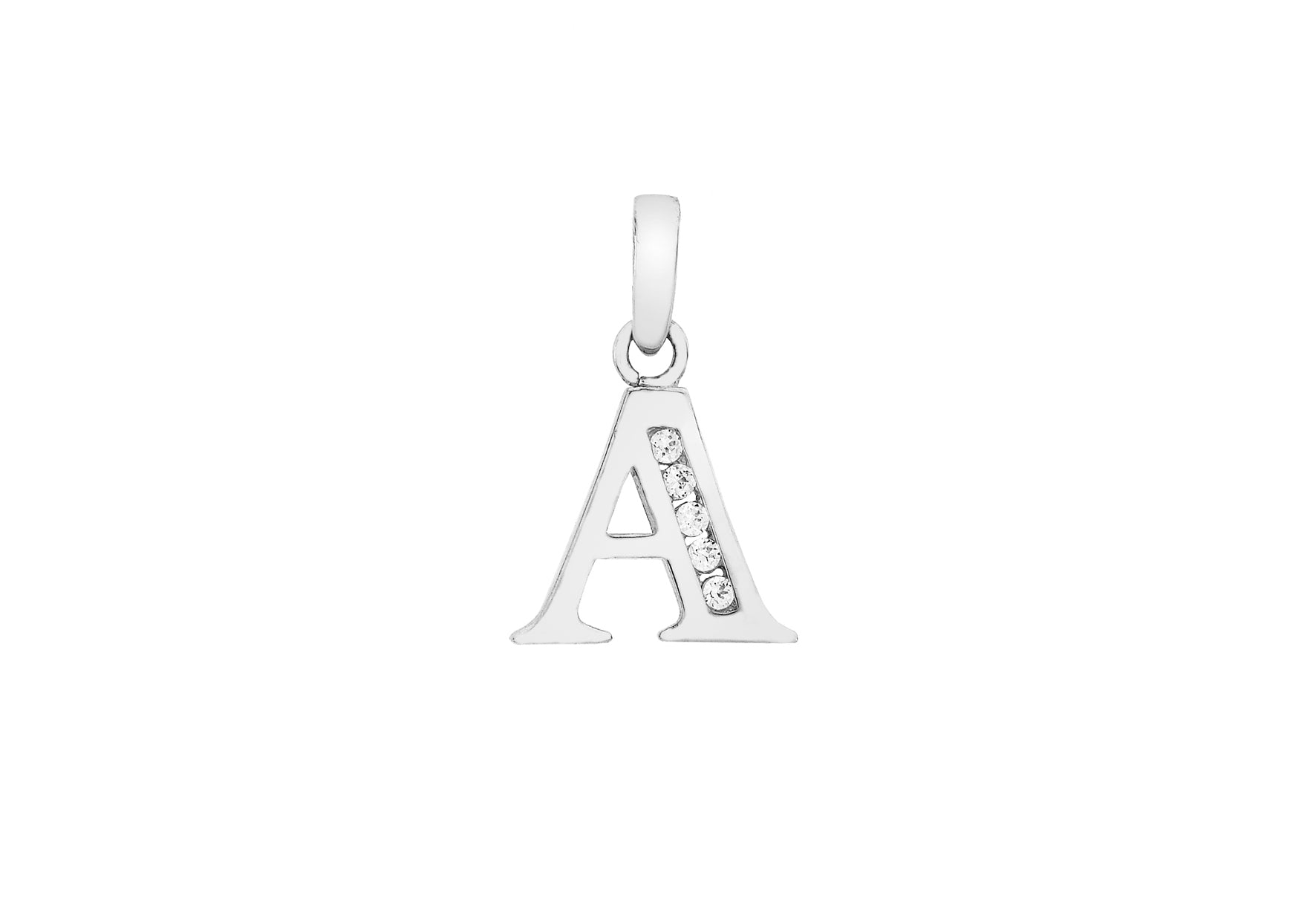 9ct White Gold Zirconia 10mm x 12mm 'A' Initial Pendant
