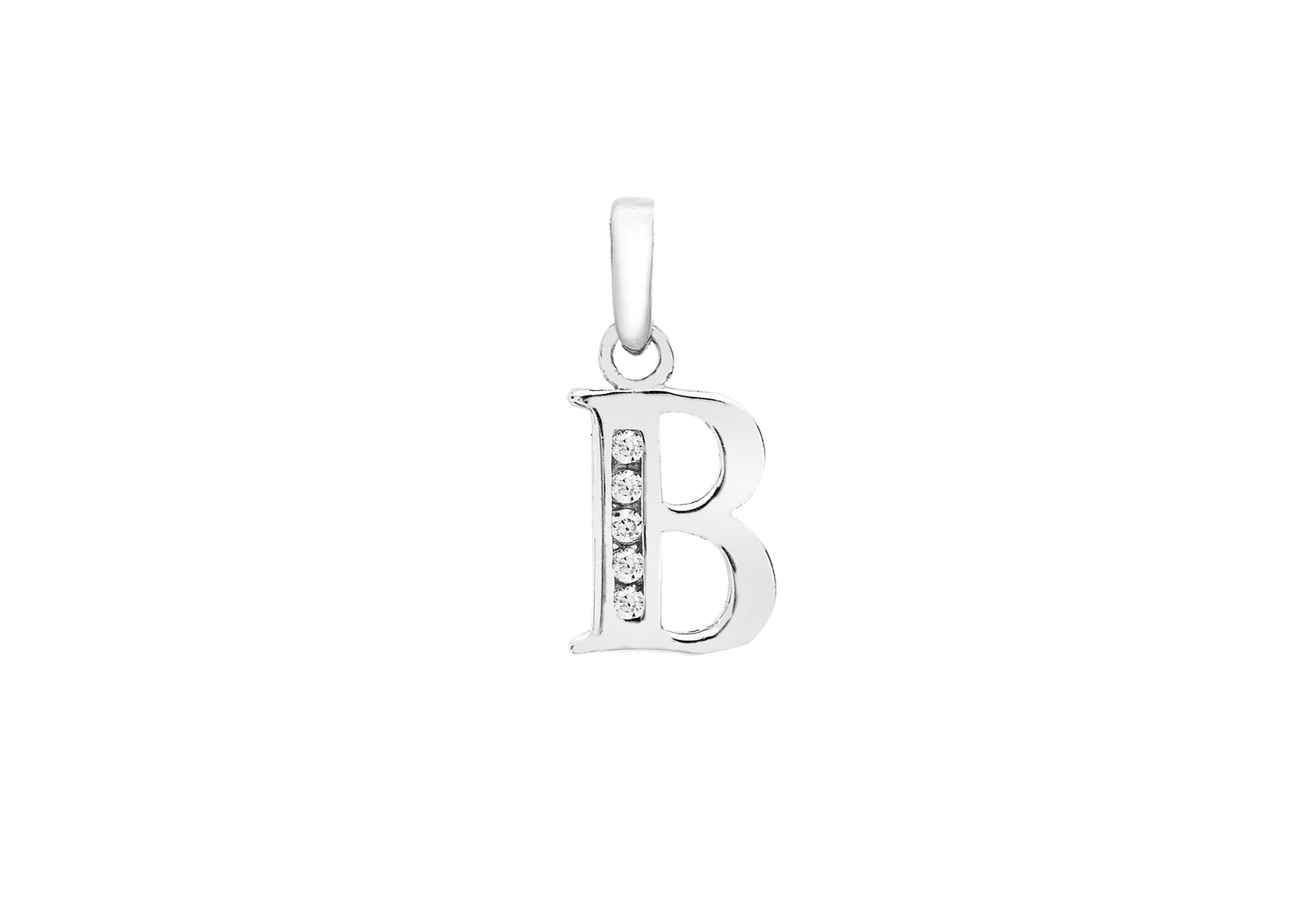 9ct White Gold Zirconia 7mm x 12mm 'B' Initial Pendant