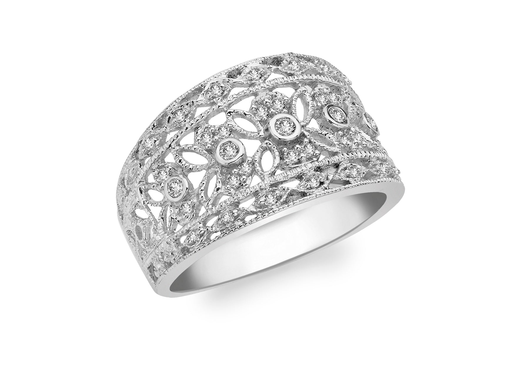 9ct White Gold 0.25t Filigree Diamond Ring